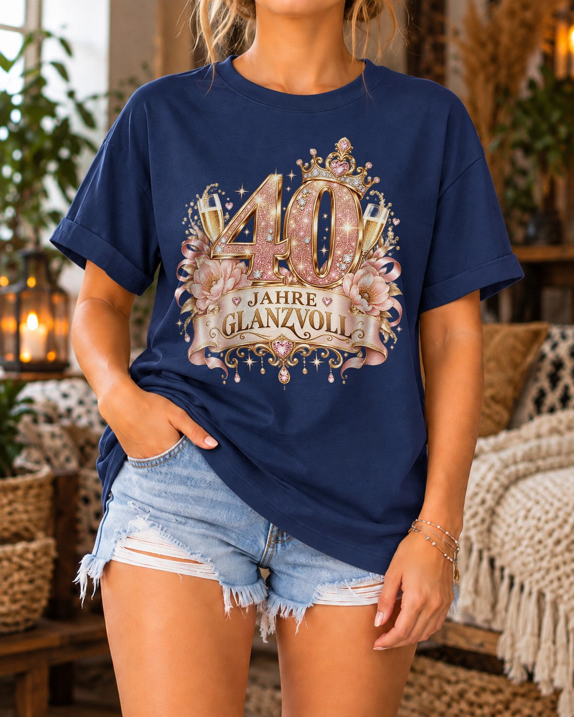 Personalisiert Geburtstag Shirt Damen – Jahre glanzvoll T-Shirt mit Alter, Glamour Geschenk Frau