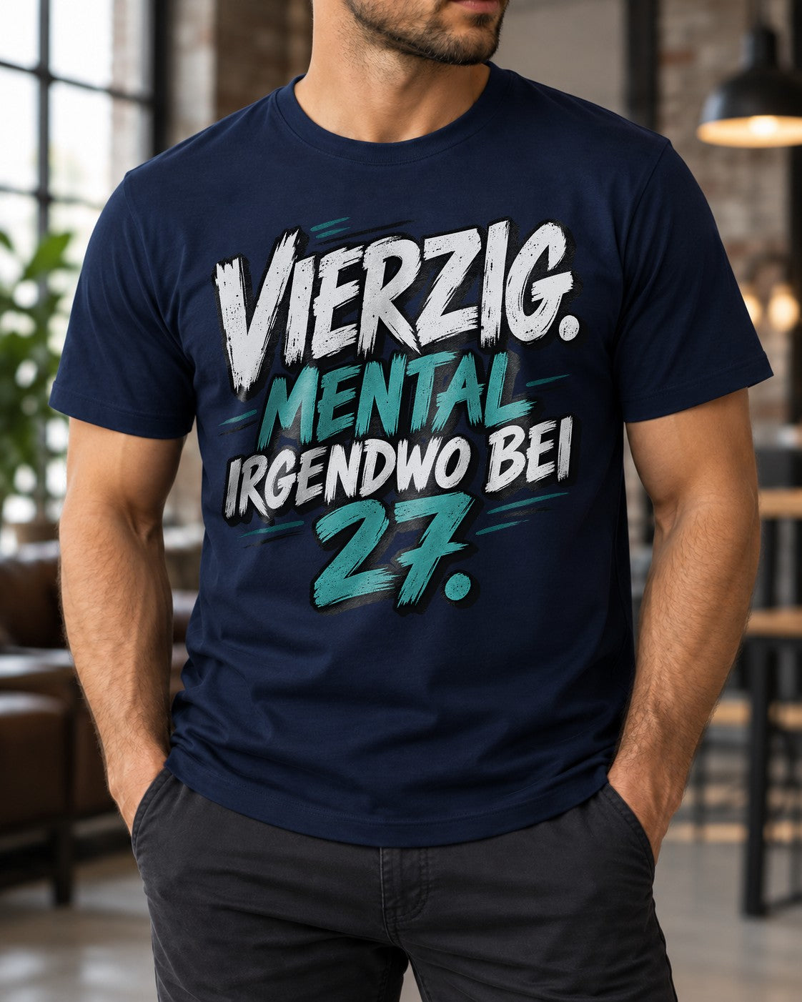 Cuarenta Mentalmente En Algún Lado A Los 27 Camiseta divertida para hombre y mujer, regalo de 40.º cumpleaños, camiseta con frase divertida