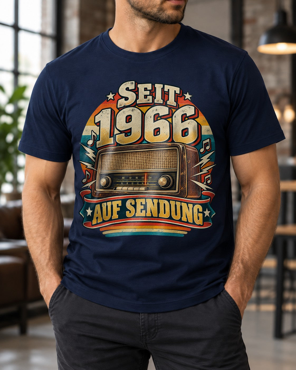 Seit 1966 auf Sendung T-Shirt Herren Vintage Radio Retro Geburtstag 1966 Geschenk 59 Jahre Oldtimer Style