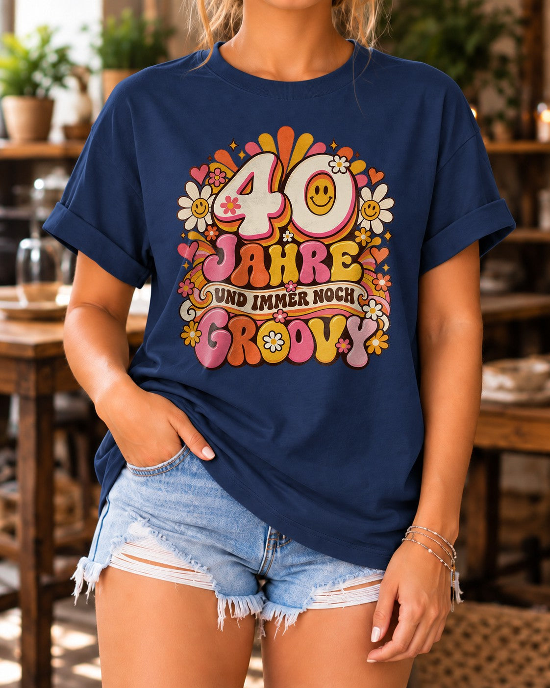 Camiseta de cumpleaños personalizada para mujer retro, camiseta de cumpleaños groovy con edad, regalo boho individualizado de los años 70