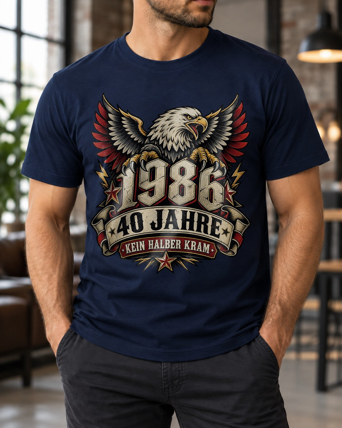 1986 40 Jahre Kein Halber Kram T-Shirt Herren, Adler Geburtstagsshirt zum 40., Geschenk für Männer Vintage