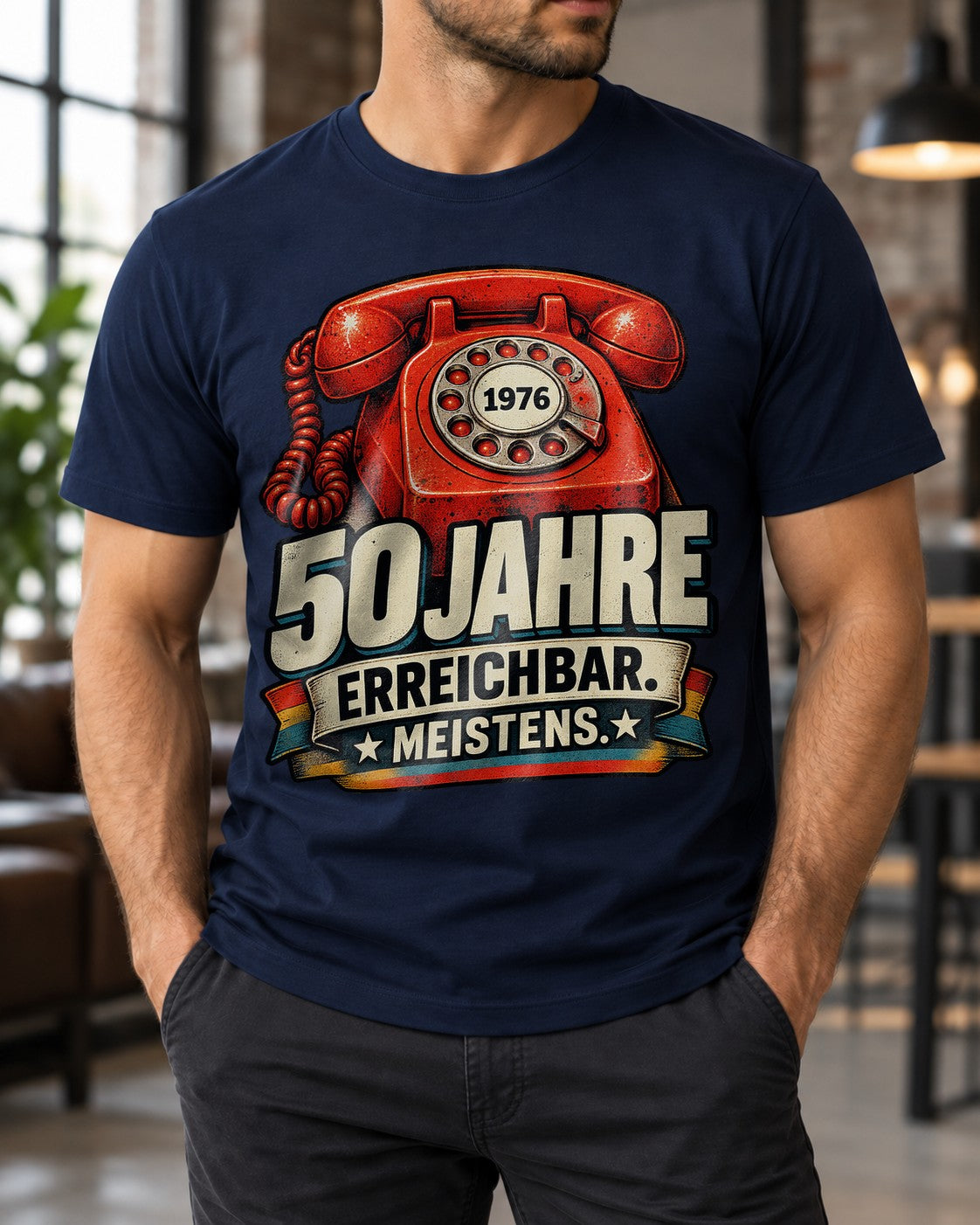 50 Jahre erreichbar meistens T-Shirt 1976 Geburtstag Retro Telefon Lustig Herren Damen Geschenk zum 50. Geburtstag