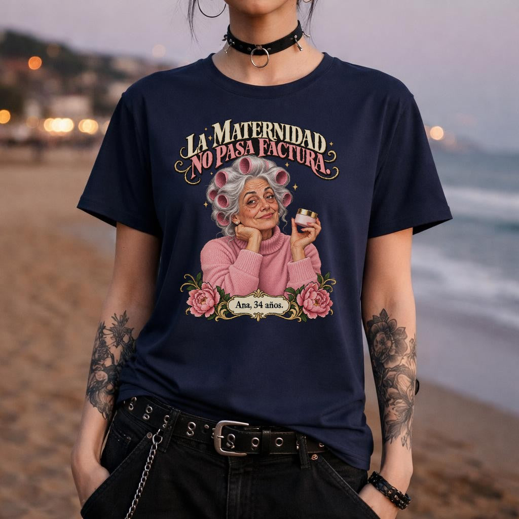 Camiseta de mujer "La Maternidad No Pasa Factura", camisa divertida para mamá en español, camiseta gráfica vintage de abuela con rulos