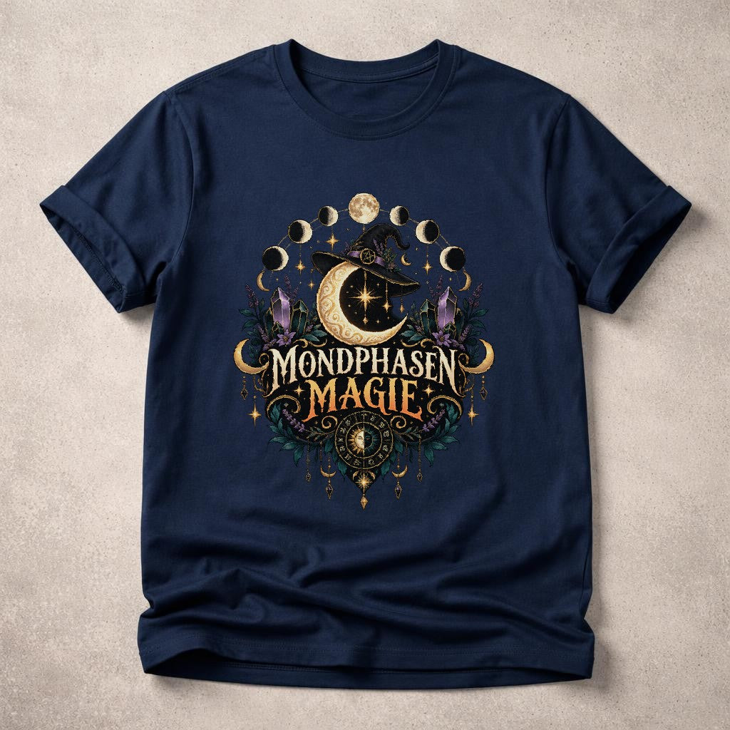 Mondphasen Magie T-Shirt Damen Oversized Mystisch Hexe Mondphasen Shirt Boho Gothic Kristalle Celestial Tee