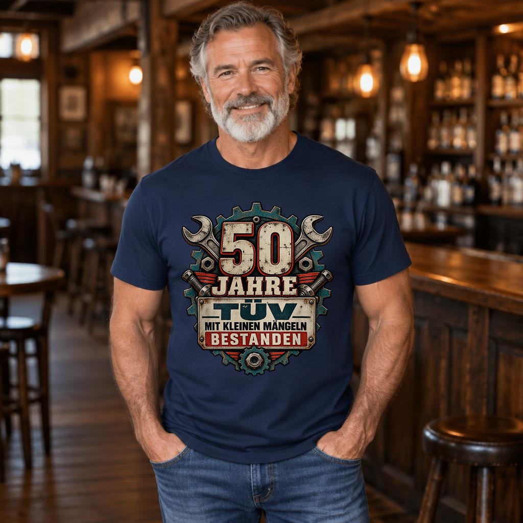50 Jahre TÜV mit kleinen Mängeln bestanden T-Shirt Herren, lustiges 50. Geburtstag Geschenk, Mechaniker Vintage Shirt