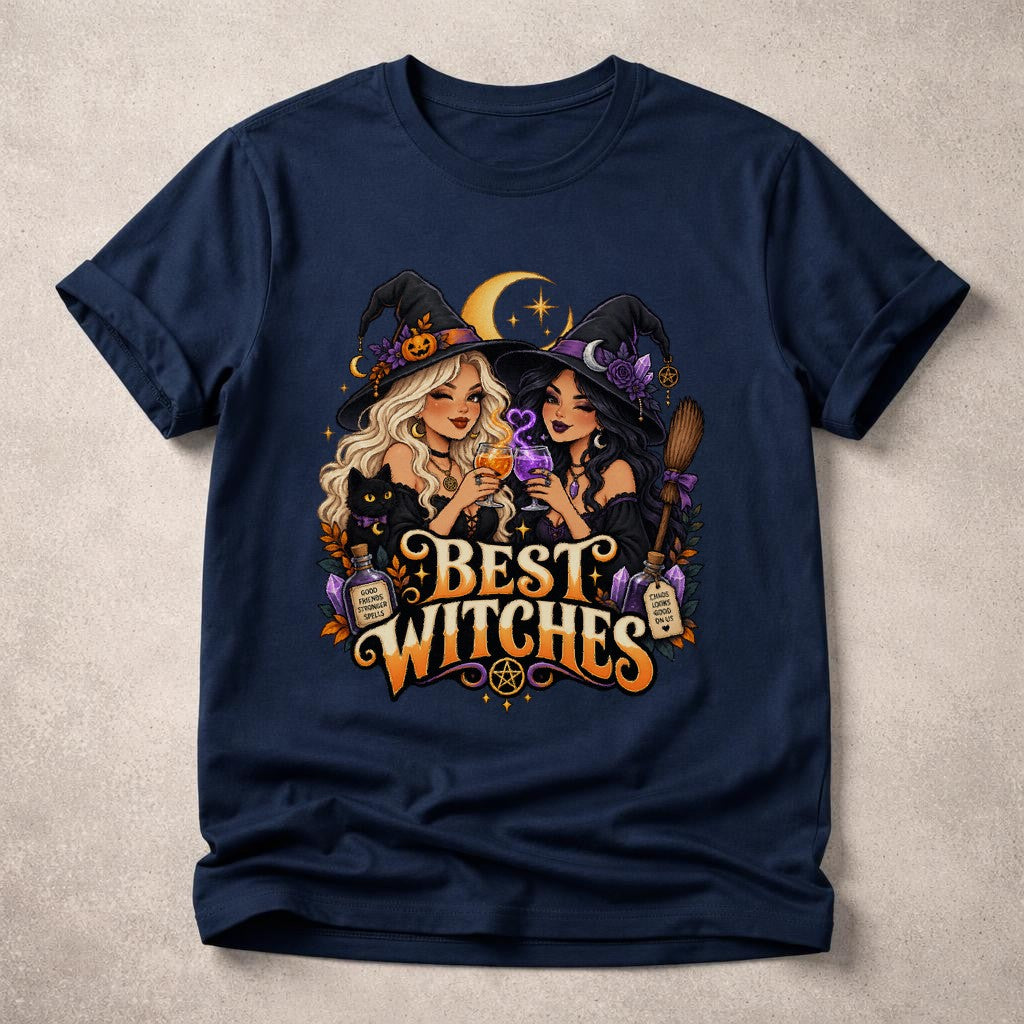 Best Witches T-Shirt Damen Halloween Hexen Freundin Geschenk Spooky Season Shirt Gothic Herbst Oberteil