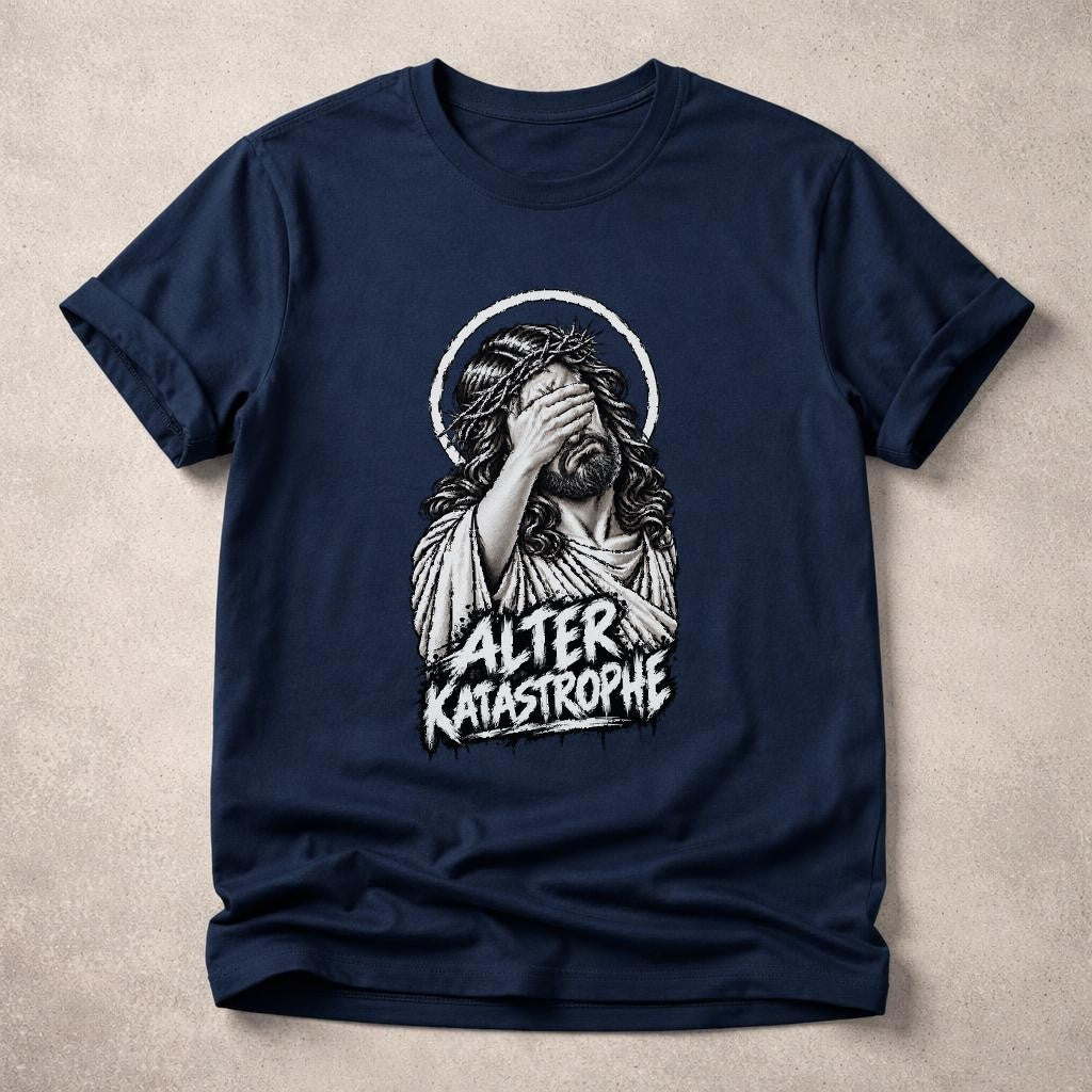 Alter Katastrophe T-Shirt Damen Oversized Lustig Jesus Facepalm Shirt Schwarz Sarkasmus Spruchshirt Unisex Geschenk