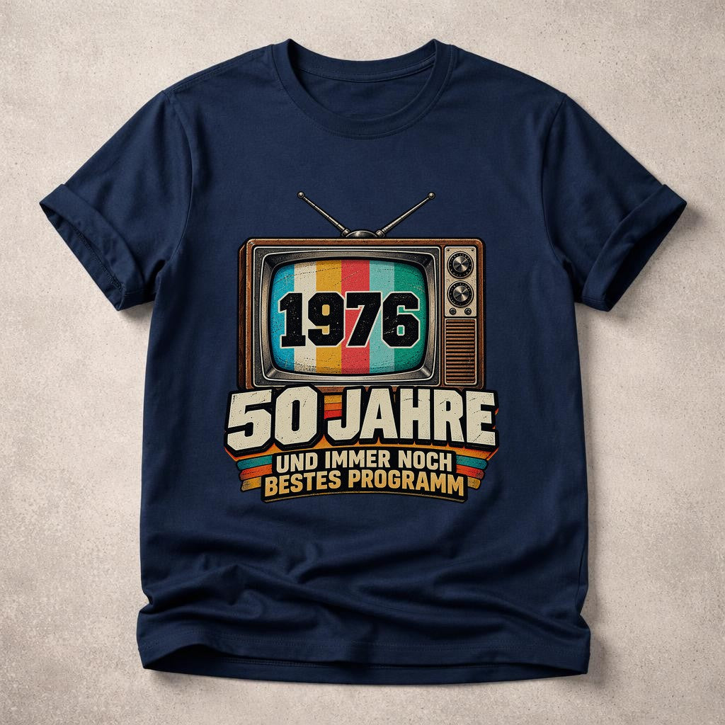 50 Jahre Geburtstag T-Shirt 1976 Vintage Fernseher Geschenk Damen Herren Retro Bestes Programm