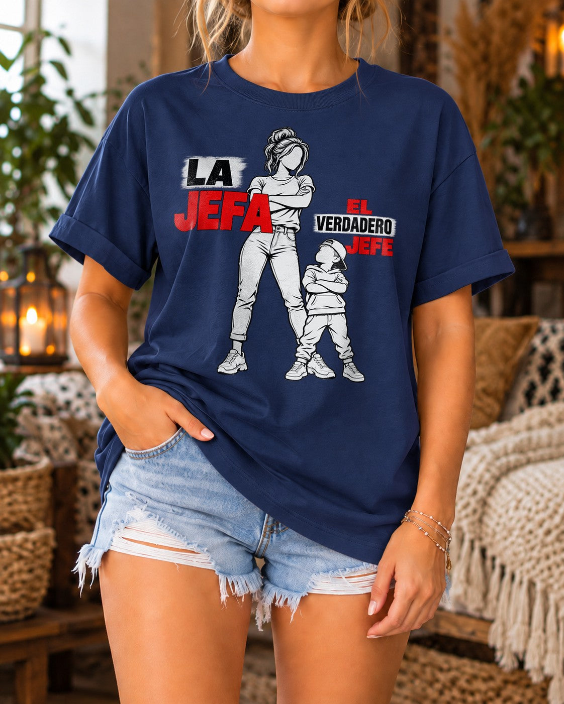 La Jefa El Verdadero Jefe T-Shirt Damen, Lustiges Mama Sohn Shirt, Spanisches Muttertag Geschenk