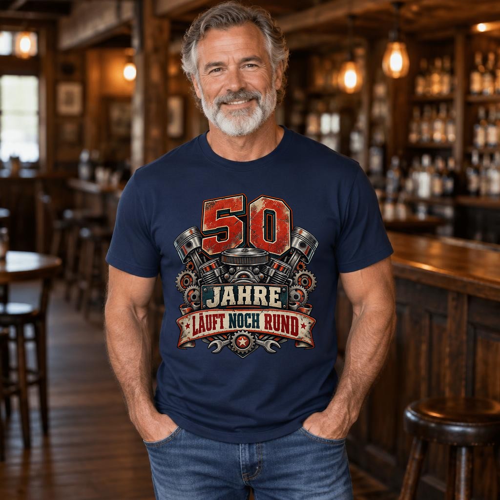 50 Jahre Läuft Noch Rund T-Shirt Herren Geburtstag Motorrad Schrauber Geschenk 50. Geburtstag Vintage