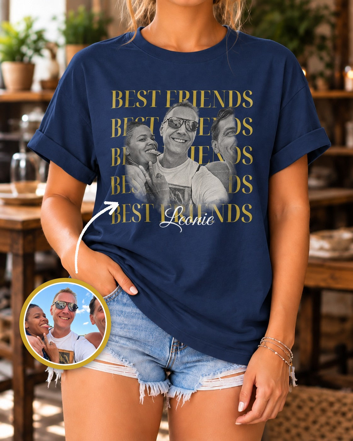 Camiseta de mejores amigas personalizada con nombres - Camiseta con efecto foto para mejor amiga, sudadera con capucha para mujer, regalo para mejor amiga