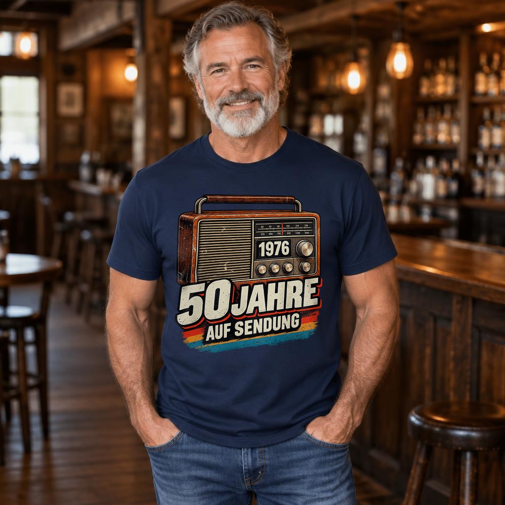 50 Jahre auf Sendung T-Shirt 1976 Geburtstag Geschenk Retro Radio Vintage Herren Damen