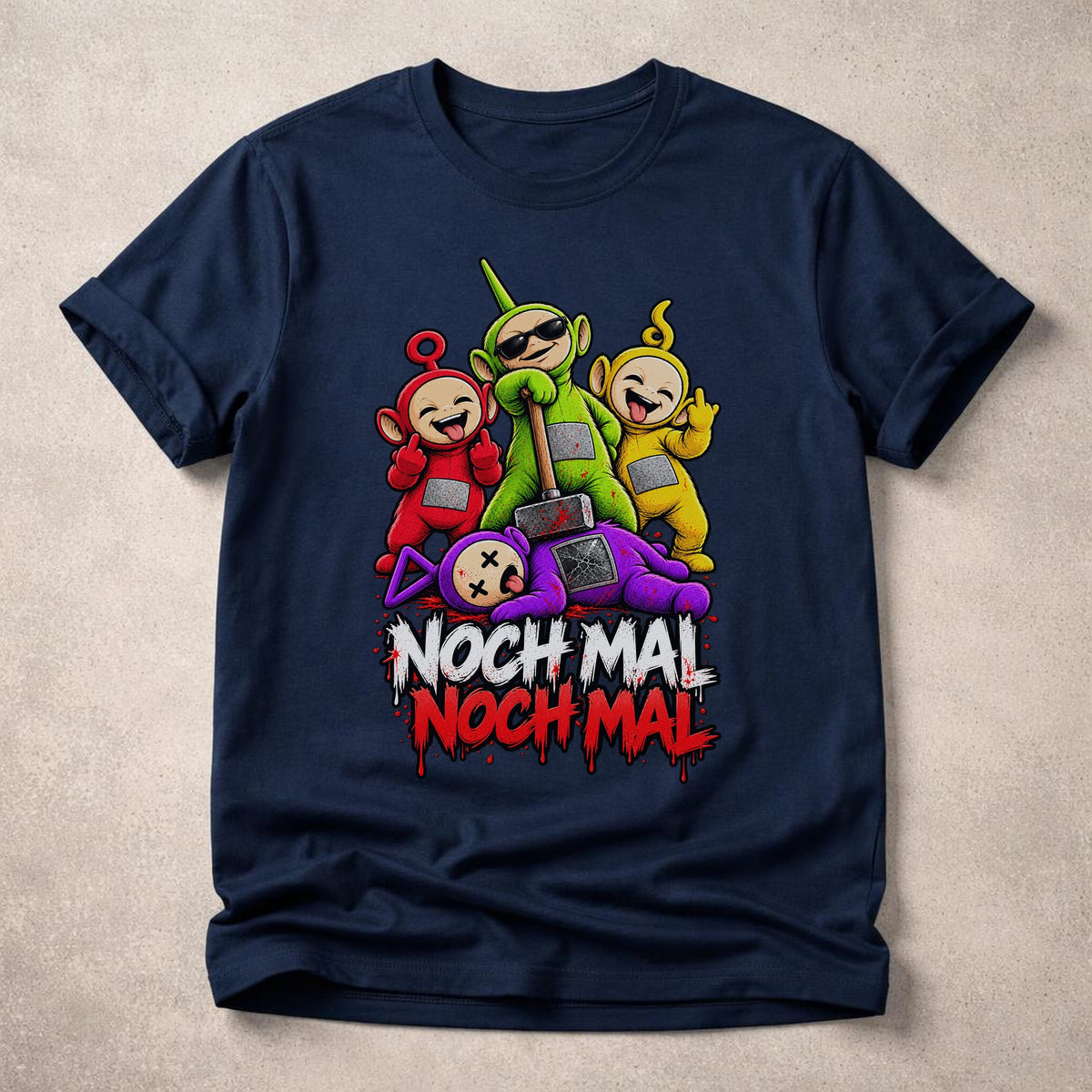 Nochmal Nochmal Shirt mit Horror Cartoon Motiv - schwarzes Fun T-Shirt fuer Kult TV Fans