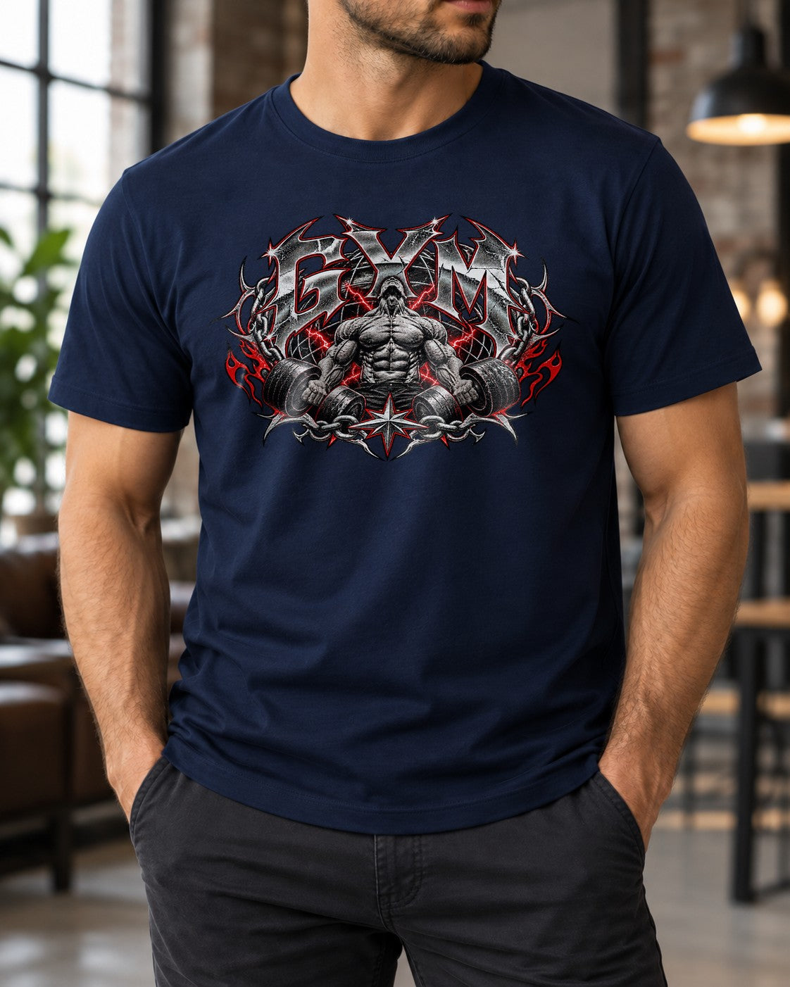 Gym T-Shirt Herren Gothic Fitness Shirt Bodybuilding Pump Cover Schwarz Muskelshirt mit Hantel Grafik