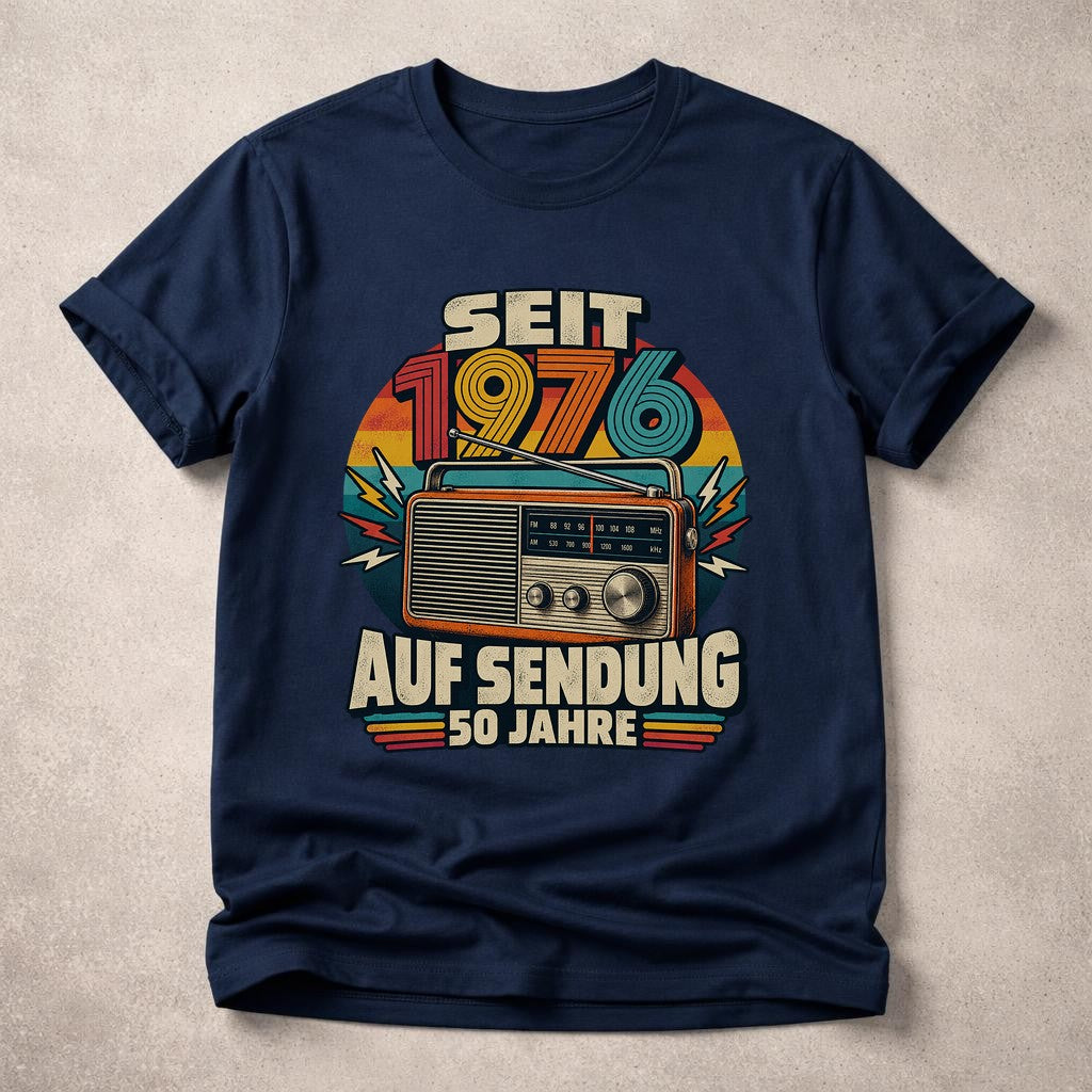 En antena desde 1976 50 años camiseta de hombre vintage radio cumpleaños años 50 regalo camiseta divertida retro