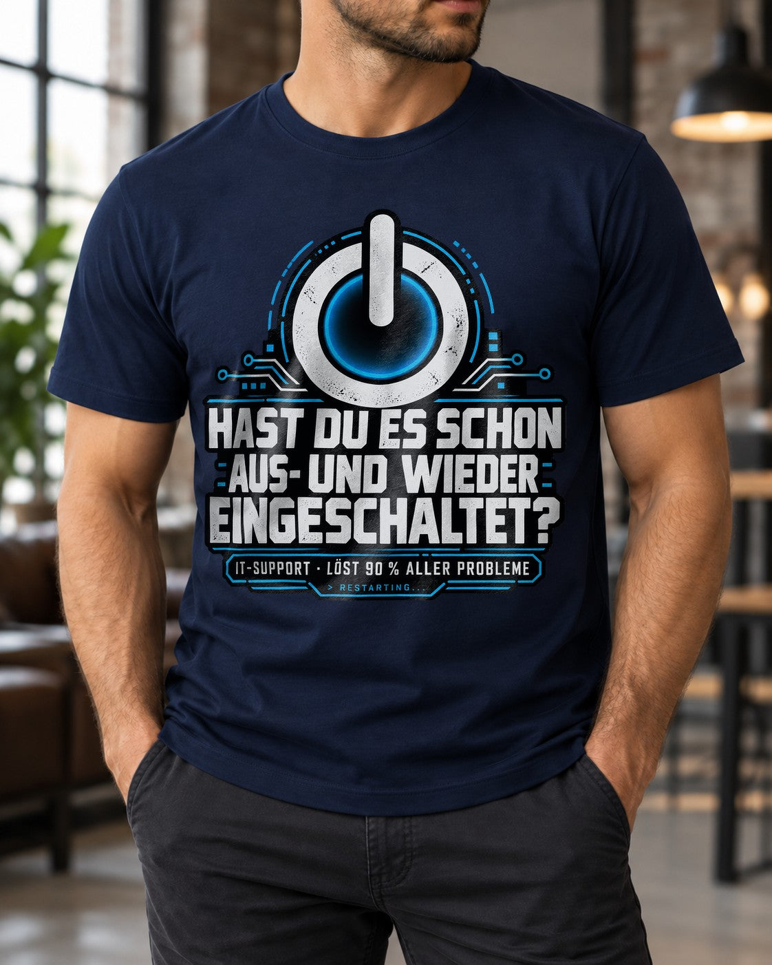 IT Support T-Shirt lustig Herren, Hast du es schon aus und wieder eingeschaltet, Nerd Technik Geschenk, Admin Spruchshirt