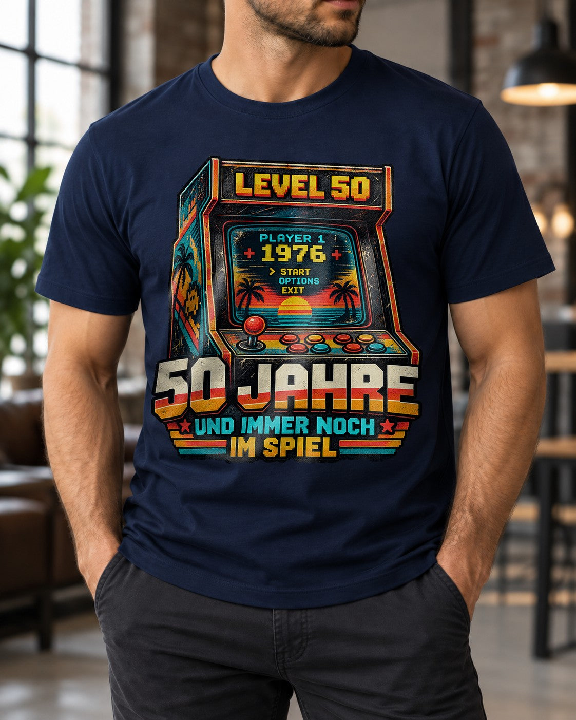 50 Jahre und immer noch im Spiel T-Shirt, Level 50 Geburtstag Shirt Herren, Gamer Geschenk 1976 Retro Arcade