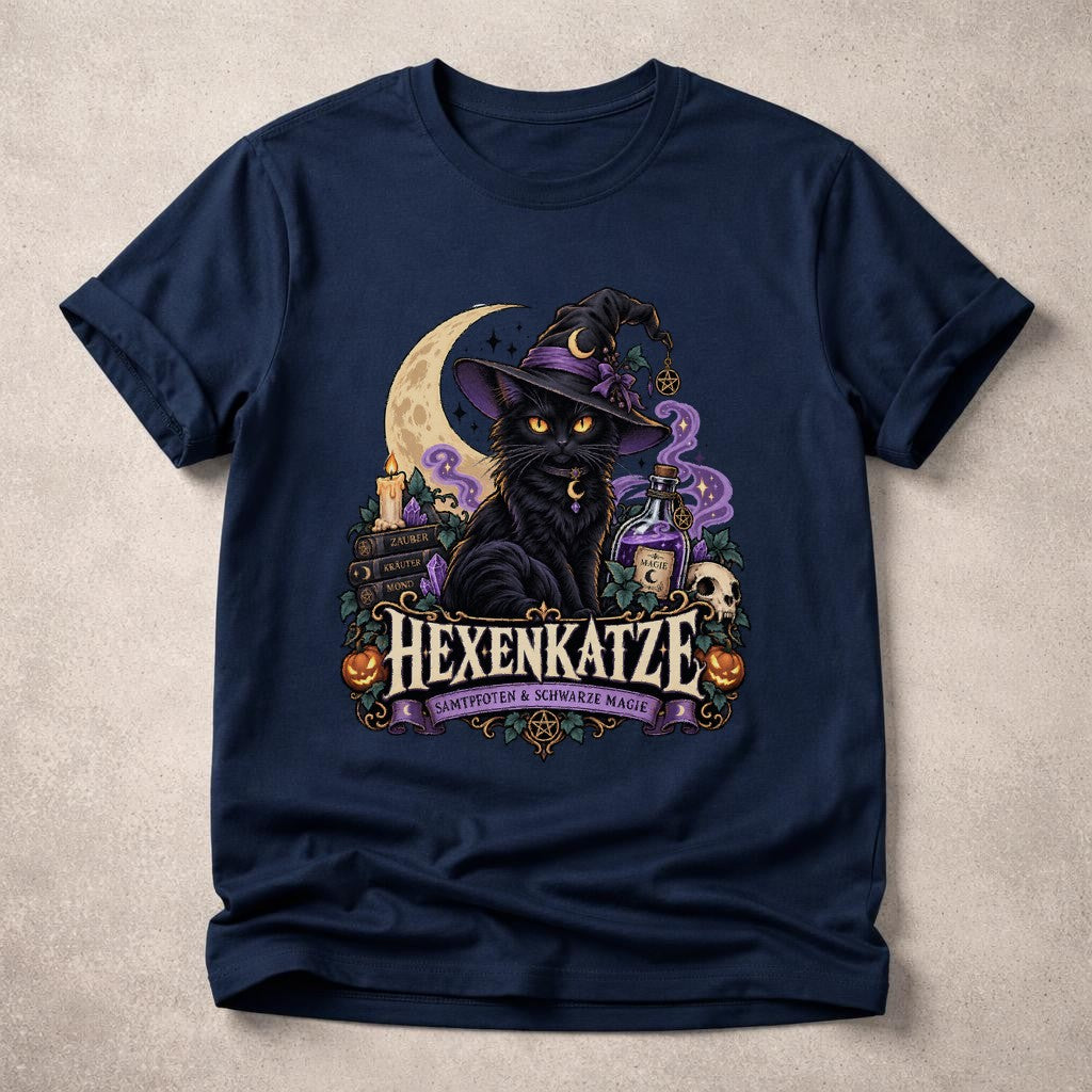 Hexenkatze T-Shirt Damen Halloween Katze Magie Gothic Shirt Schwarze Katze Witchy Geschenk Hexe Herbst Oberteil