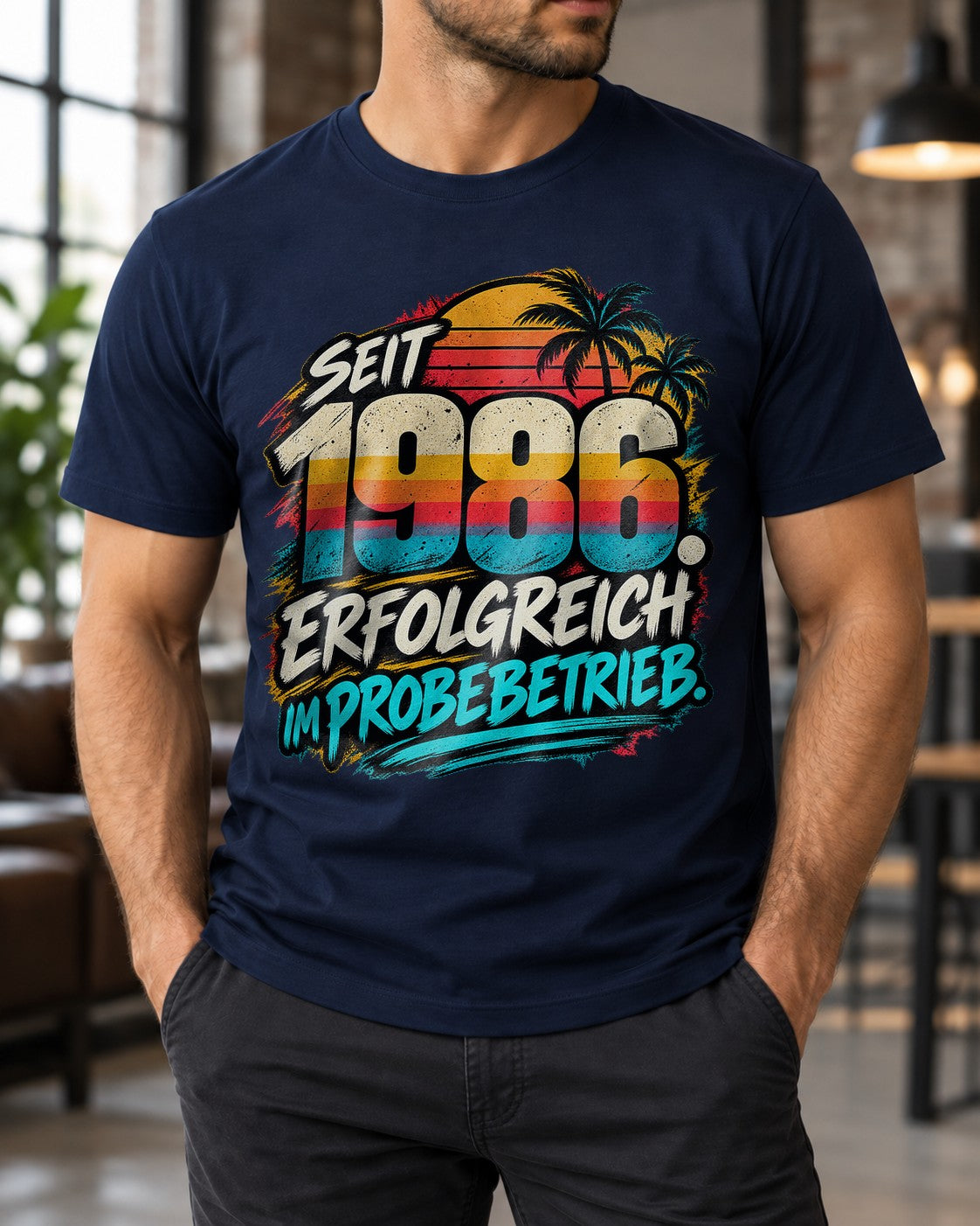 Seit 1986 erfolgreich im Probebetrieb T-Shirt Herren Vintage Geburtstag 39 Jahre Geschenk Retro Palmen Fun Shirt