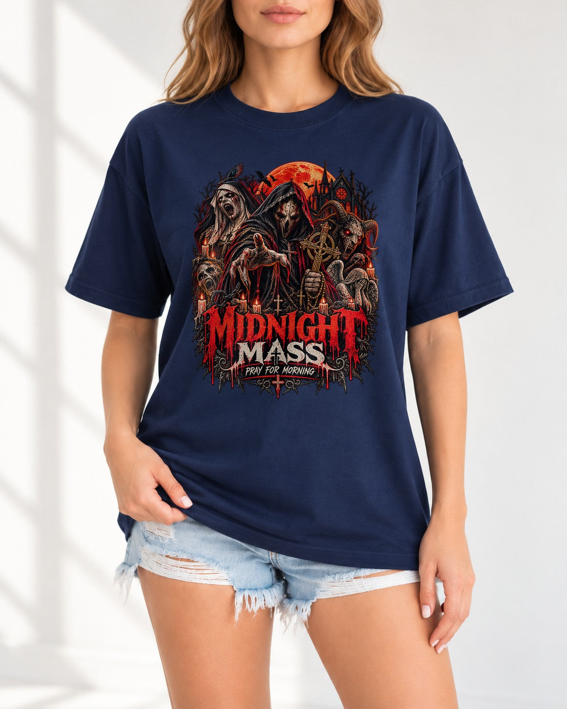 Midnight Mass T-Shirt Herren Gothic Horror Shirt schwarz, Dark Art Metal Festival Tee Unisex