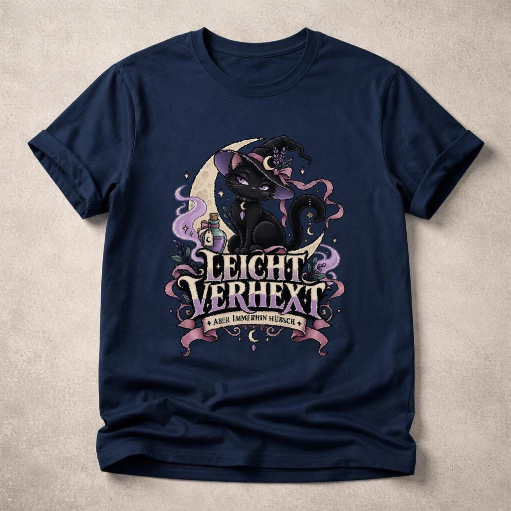 Leicht Verhext Aber Immerhin Hübsch T-Shirt Damen Oversized Hexe Katze Gothic Halloween Shirt