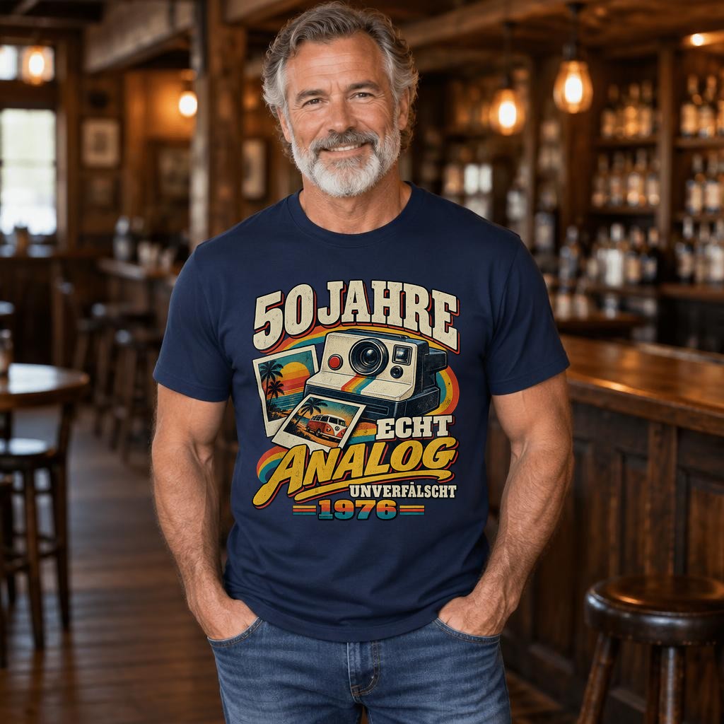 50 Jahre Echt Analog 1976 T-Shirt Herren Vintage Geburtstag Retro Kamera Polaroid Geschenk zum 50. Geburtstag