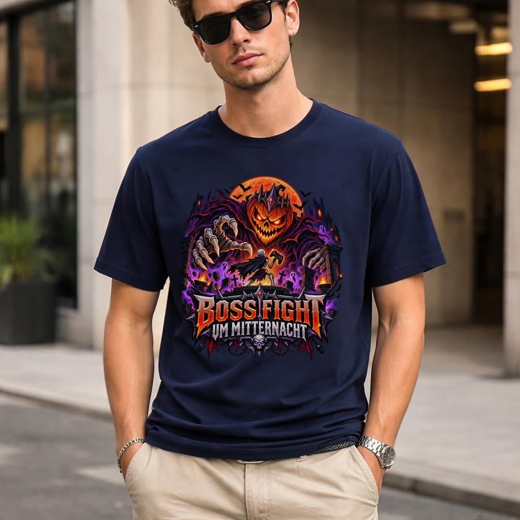 Boss Fight um Mitternacht T-Shirt Gamer Halloween Shirt Horror Gaming Geschenk Unisex Schwarz