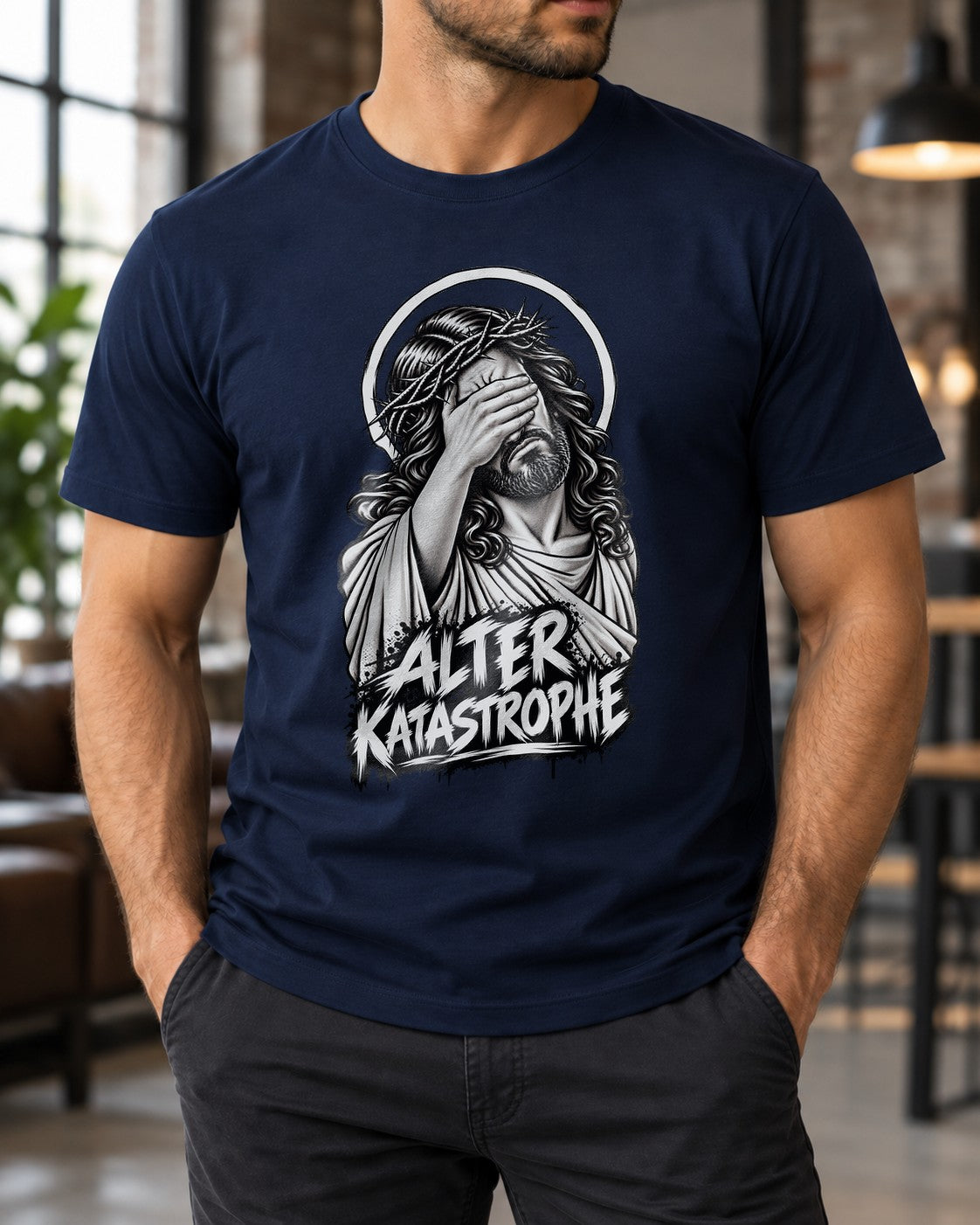 Alter Katastrophe T-Shirt lustig, Jesus Facepalm Shirt, schwarzes Funshirt Herren Damen, sarkastisches Geschenk