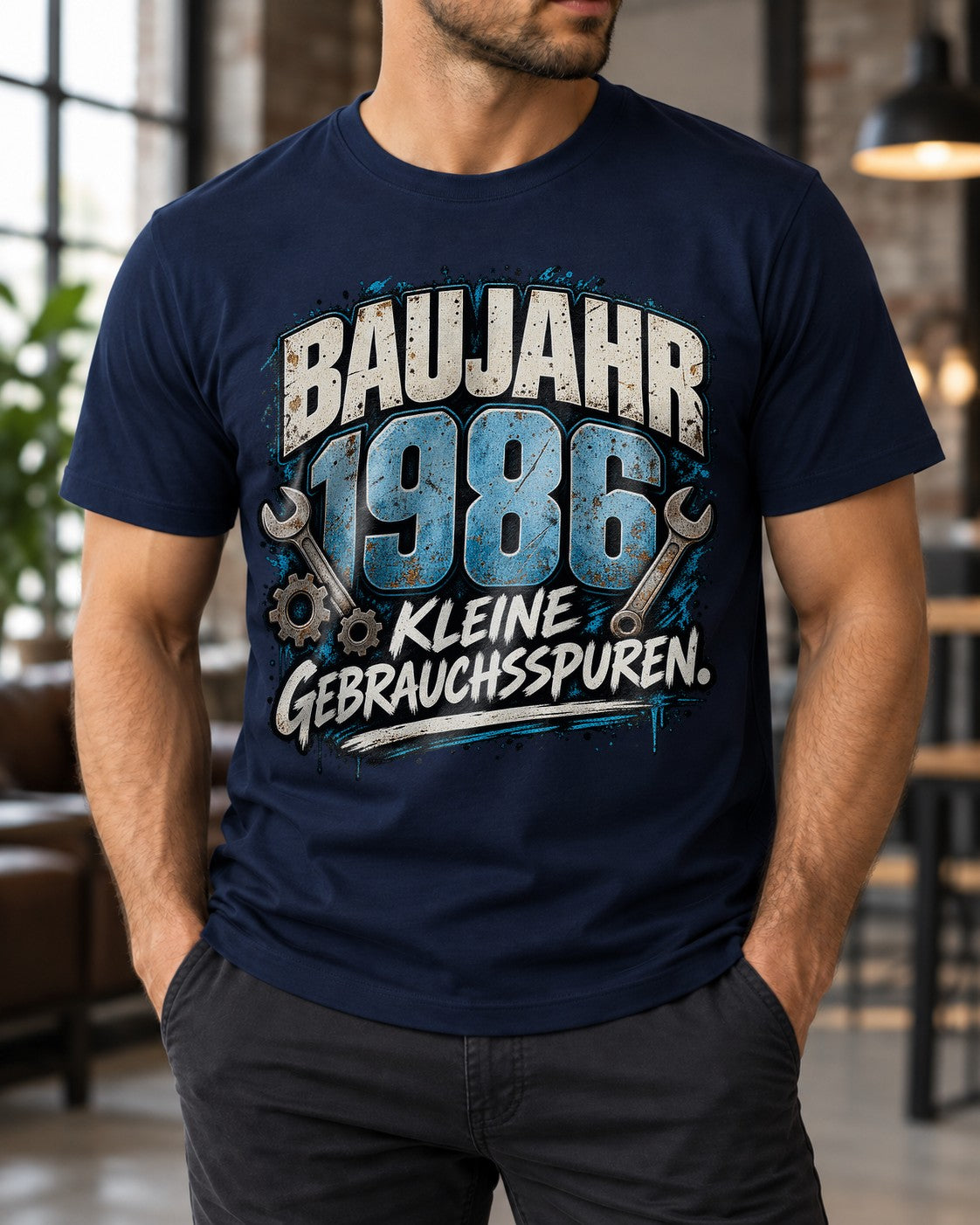 Baujahr 1986 T-Shirt Herren lustig, Kleine Gebrauchsspuren, Geburtstag Shirt 39 Jahre, Schrauber Geschenk Mann