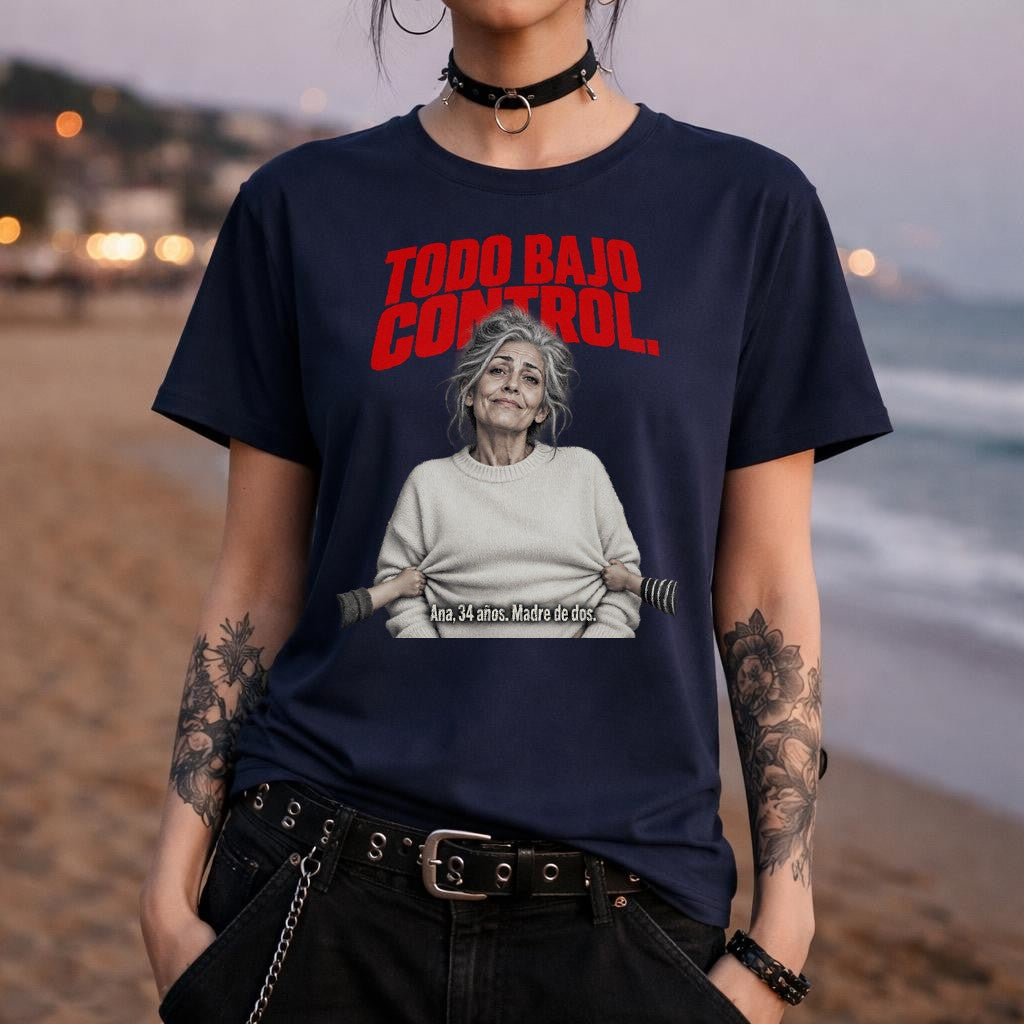 Camiseta para mujer Todo Bajo Control, divertida, Ana 34 años madre de dos, regalo de humor para mamá, camiseta negra con gráfico