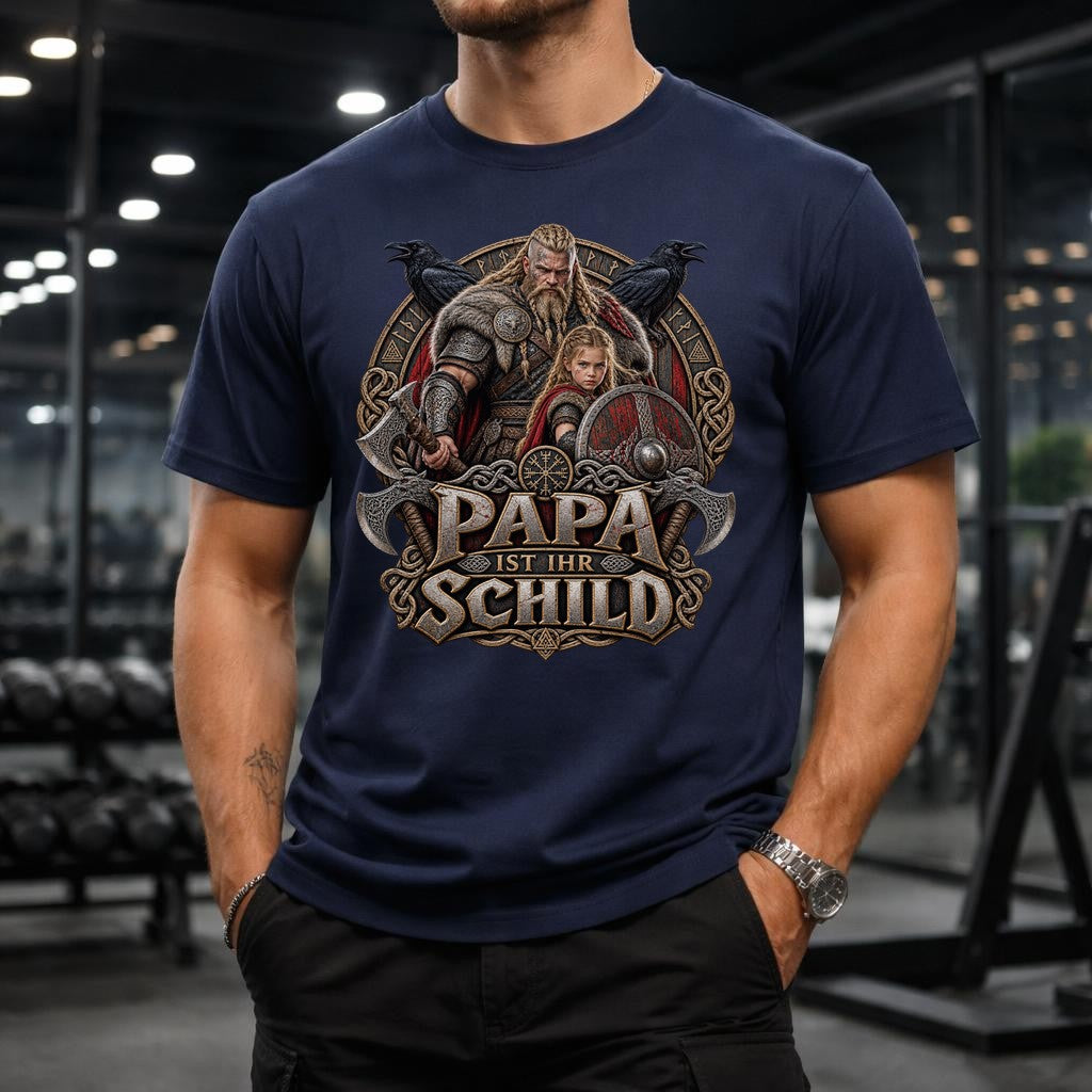 Papa ist ihr Schild T-Shirt, Wikinger Vater Tochter Geschenk, Vatertag Shirt für Papa