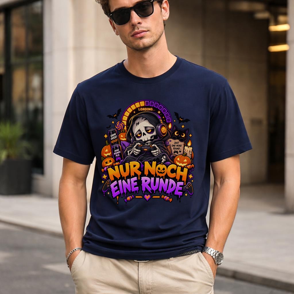Nur Noch Eine Runde T-Shirt Gamer Halloween Totenkopf Shirt Lustig Gaming Geschenk Herren Unisex