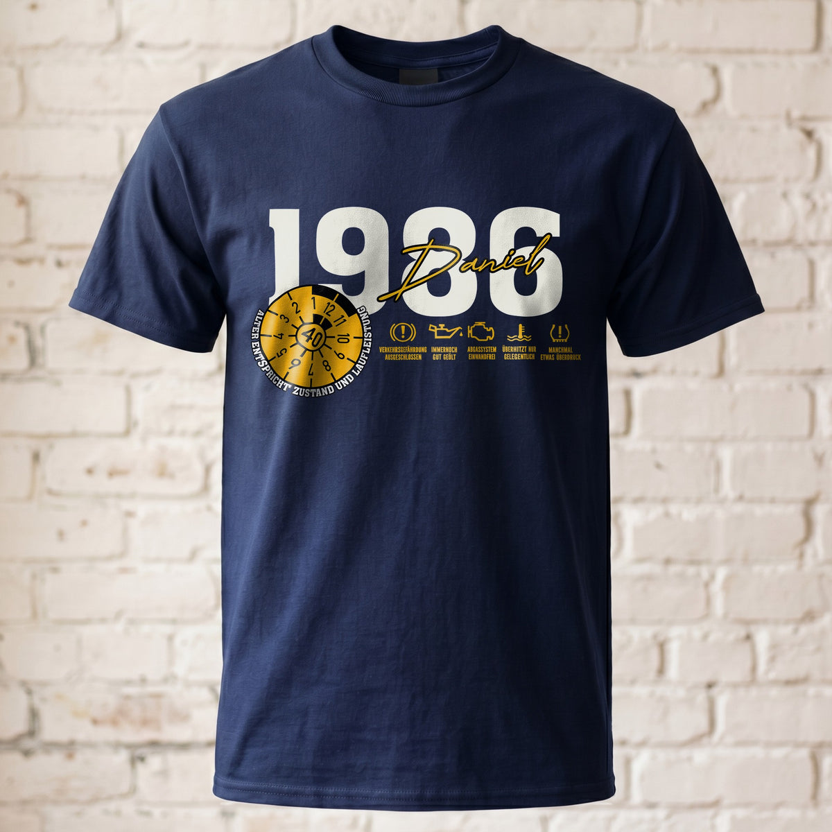 "TÜV Plakette 40. Geburtstag" Personalisiertes T-Shirt mit Name & Baujahr 1986 – Lustiges Geschenk für Männer zum 40er