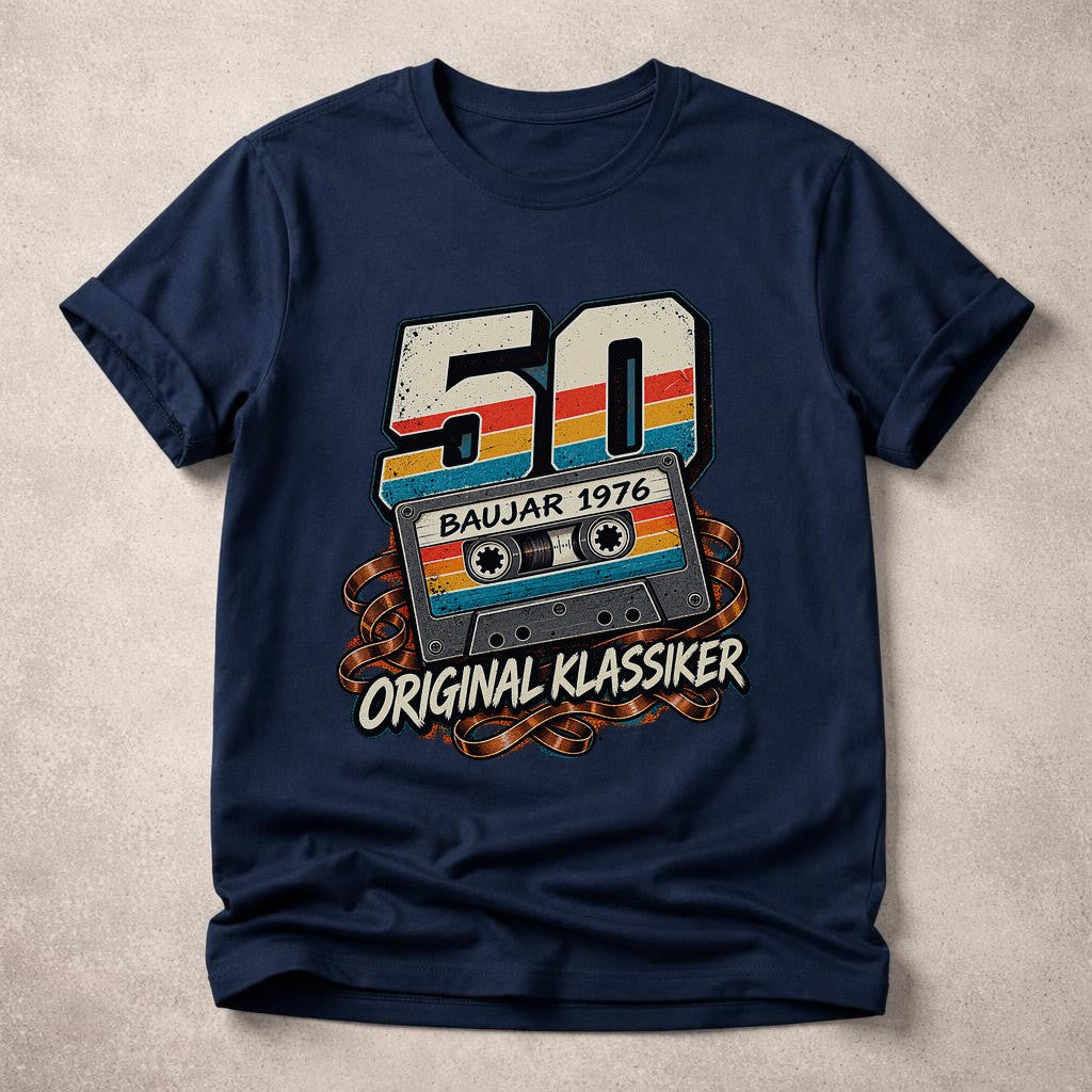 50 Baujahr 1976 Original Klassiker T-Shirt Herren Vintage Kassette Geburtstag Geschenk Retro 70er Shirt