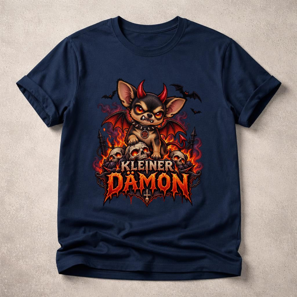 Kleiner Dämon T-Shirt Oversized Damen Herren, Gothic Chihuahua Shirt, Lustiges Horror Halloween Grafik Tee Schwarz