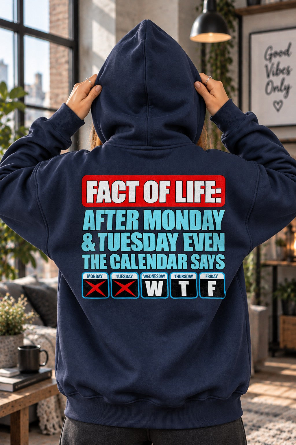 Lustiger WTF Hoodie Herren Damen, Monday Tuesday Kalender Spruch Hoodie, Sarkasmus Streetwear Pullover Unisex