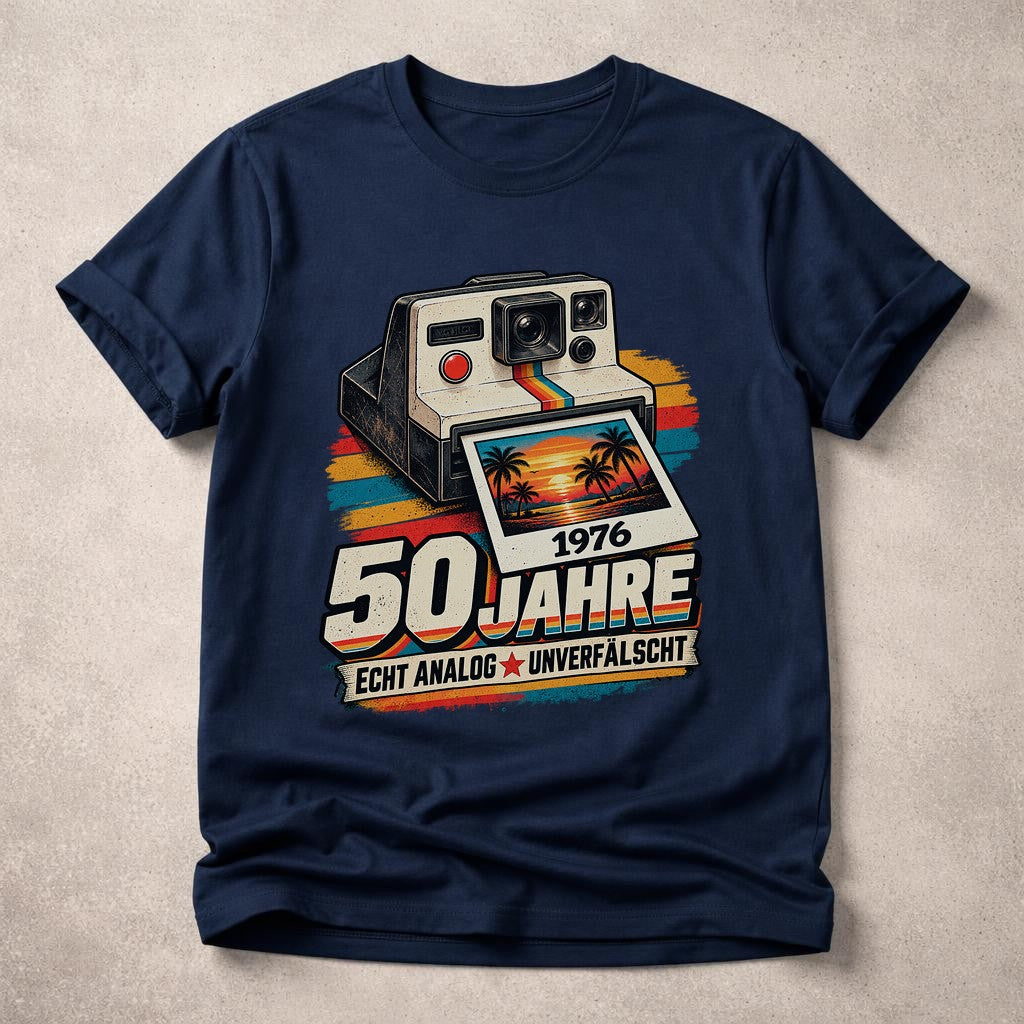 50 Jahre Echt Analog Unverfälscht T-Shirt 1976 Vintage Geburtstag Retro Kamera Geschenk für Männer Damen