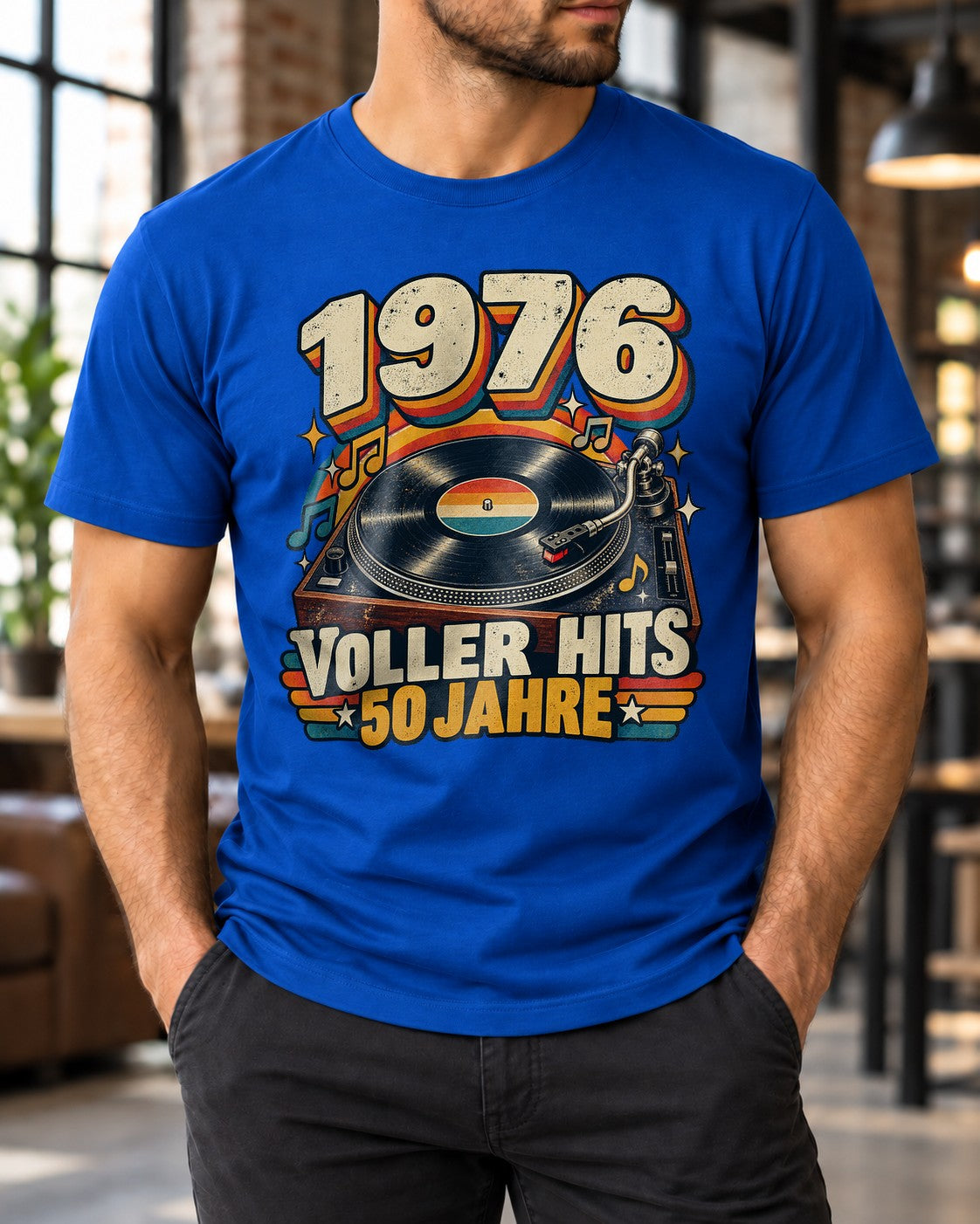 1976 Voller Hits 50 Jahre T-Shirt Herren Damen, Retro Geburtstag Shirt mit Plattenspieler, Jahrgang 1976 Geschenk