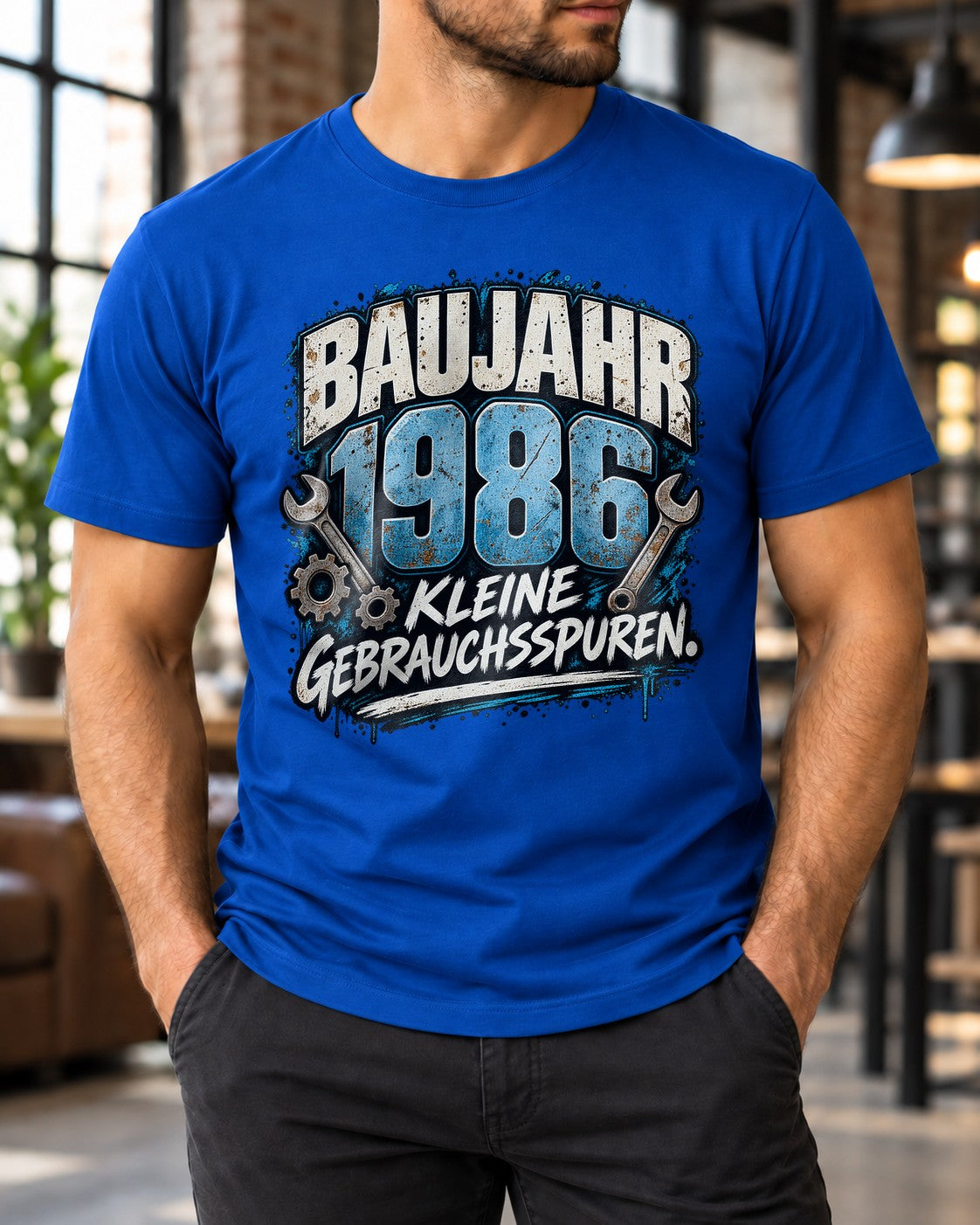 Baujahr 1986 T-Shirt Herren lustig, Kleine Gebrauchsspuren, Geburtstag Shirt 39 Jahre, Schrauber Geschenk Mann