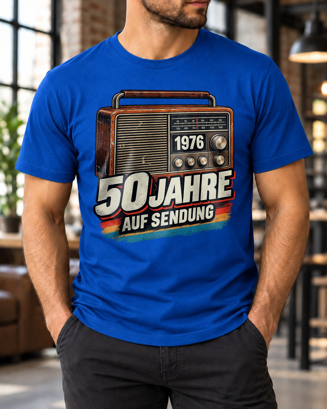 50 Jahre auf Sendung T-Shirt 1976 Geburtstag Geschenk Retro Radio Vintage Herren Damen