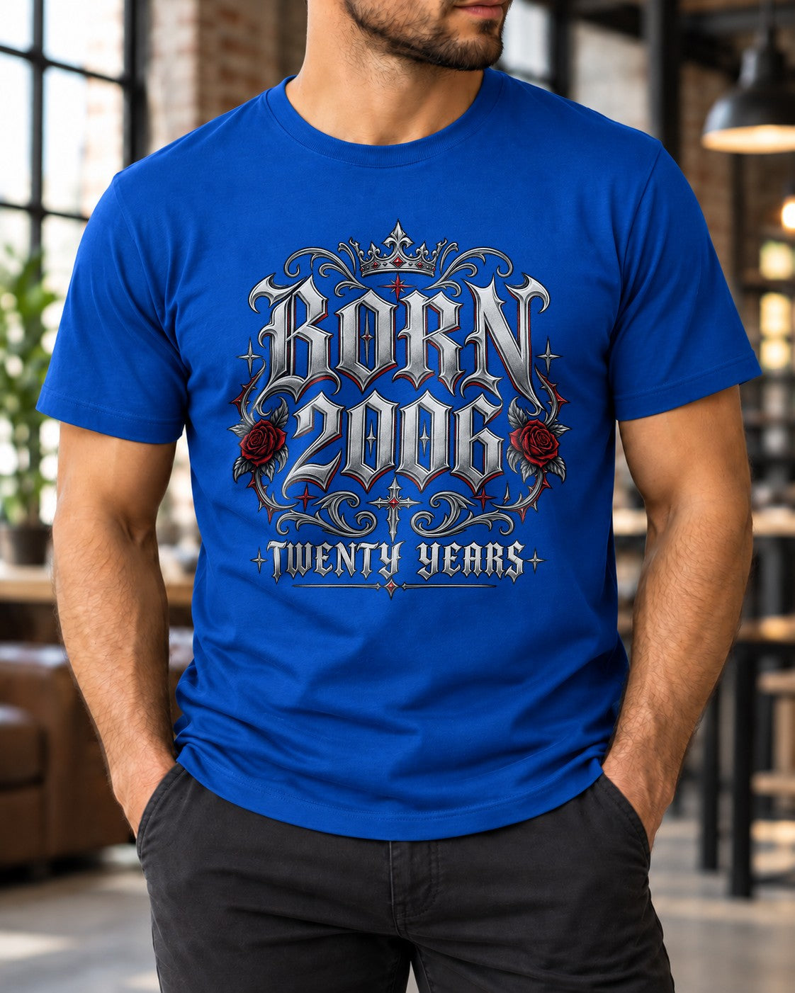 Born 2006 Twenty Years T-Shirt Herren Gothic Geburtstag 20 Jahre Shirt mit Krone Rosen Vintage Geburtstagsshirt