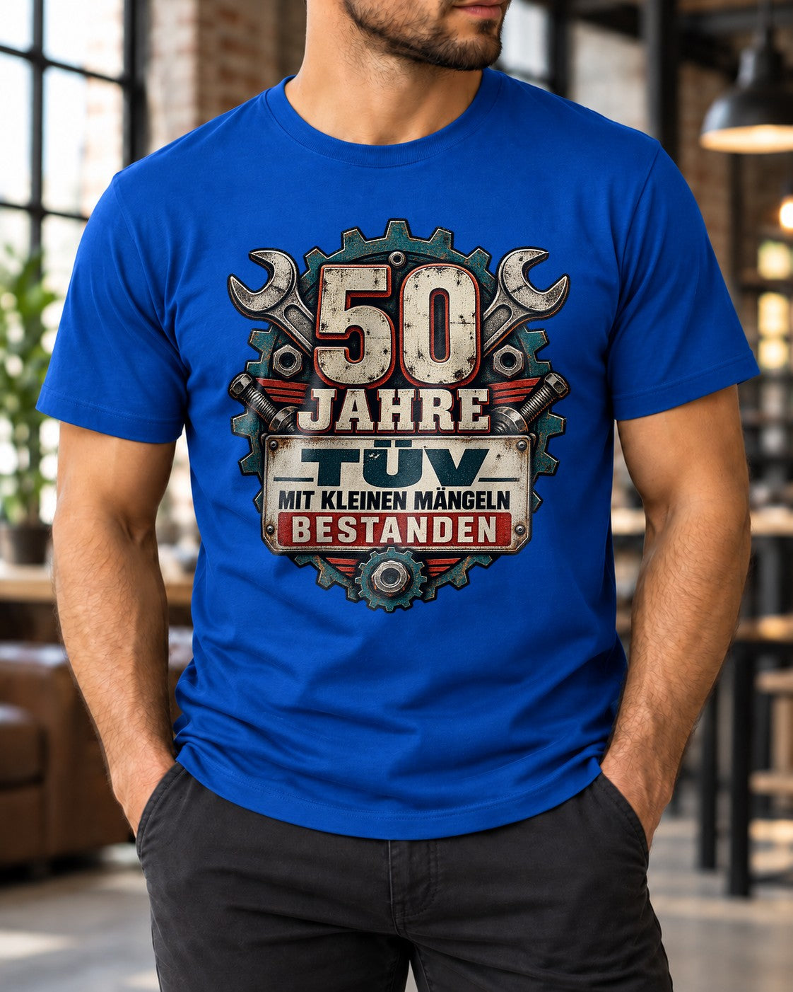 50 Jahre TÜV mit kleinen Mängeln bestanden T-Shirt Herren, lustiges 50. Geburtstag Geschenk, Mechaniker Vintage Shirt