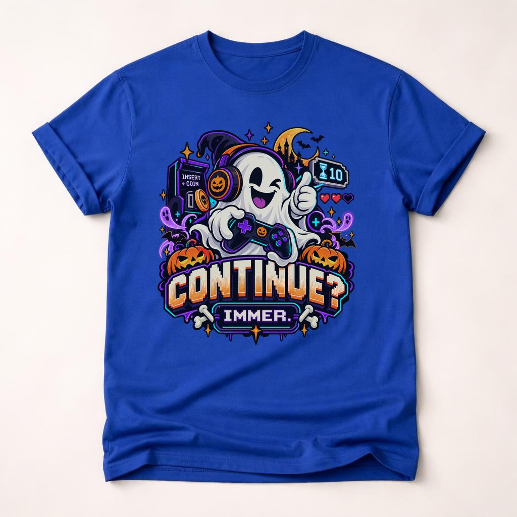 Halloween Gamer T-Shirt Herren Continue Immer Geist Gaming Shirt Retro Arcade Geschenk Gamer Nerd