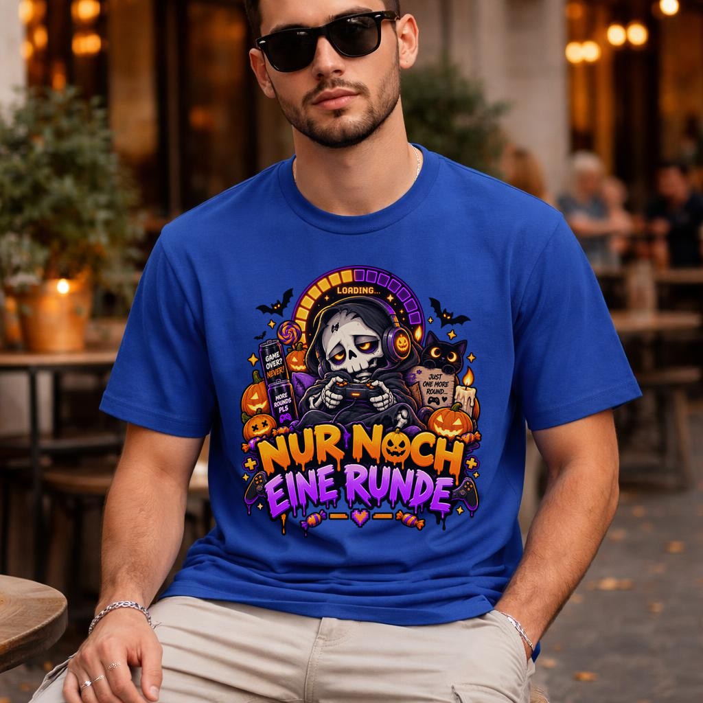 Nur Noch Eine Runde T-Shirt Gamer Halloween Totenkopf Shirt Lustig Gaming Geschenk Herren Unisex