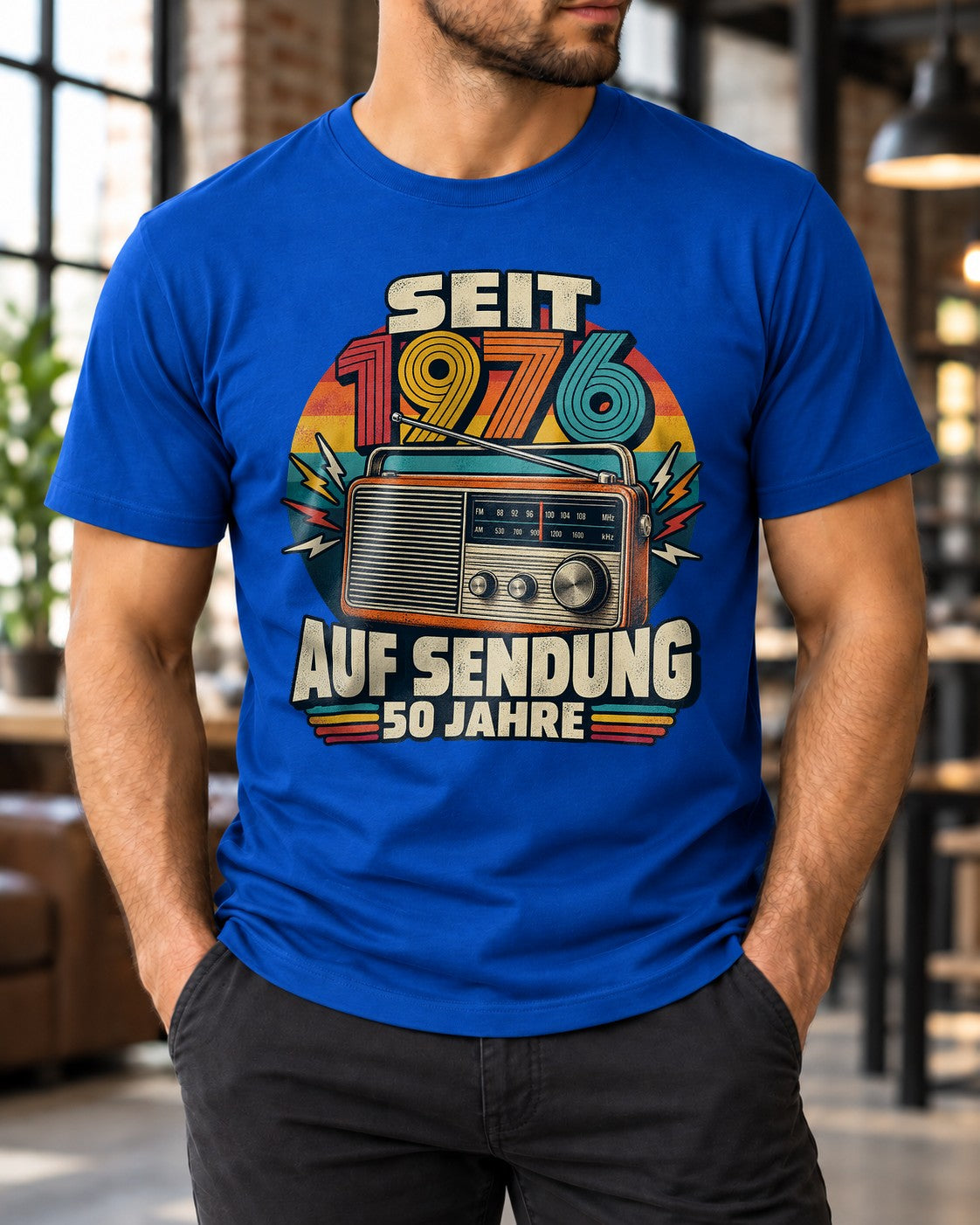 En antena desde 1976 50 años camiseta de hombre vintage radio cumpleaños años 50 regalo camiseta divertida retro
