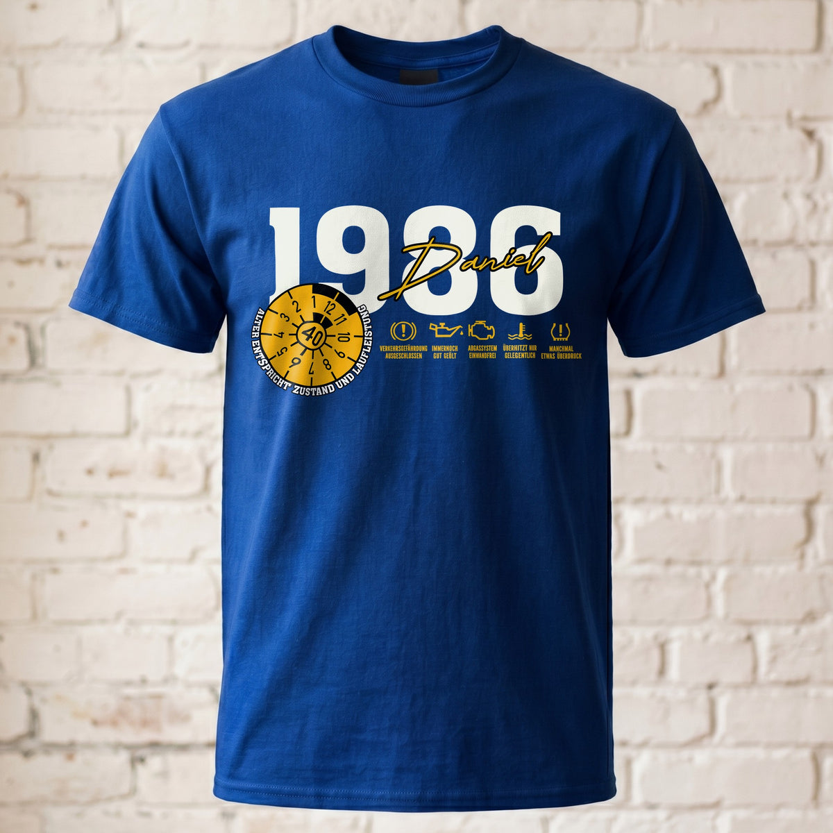 "TÜV Plakette 40. Geburtstag" Personalisiertes T-Shirt mit Name & Baujahr 1986 – Lustiges Geschenk für Männer zum 40er