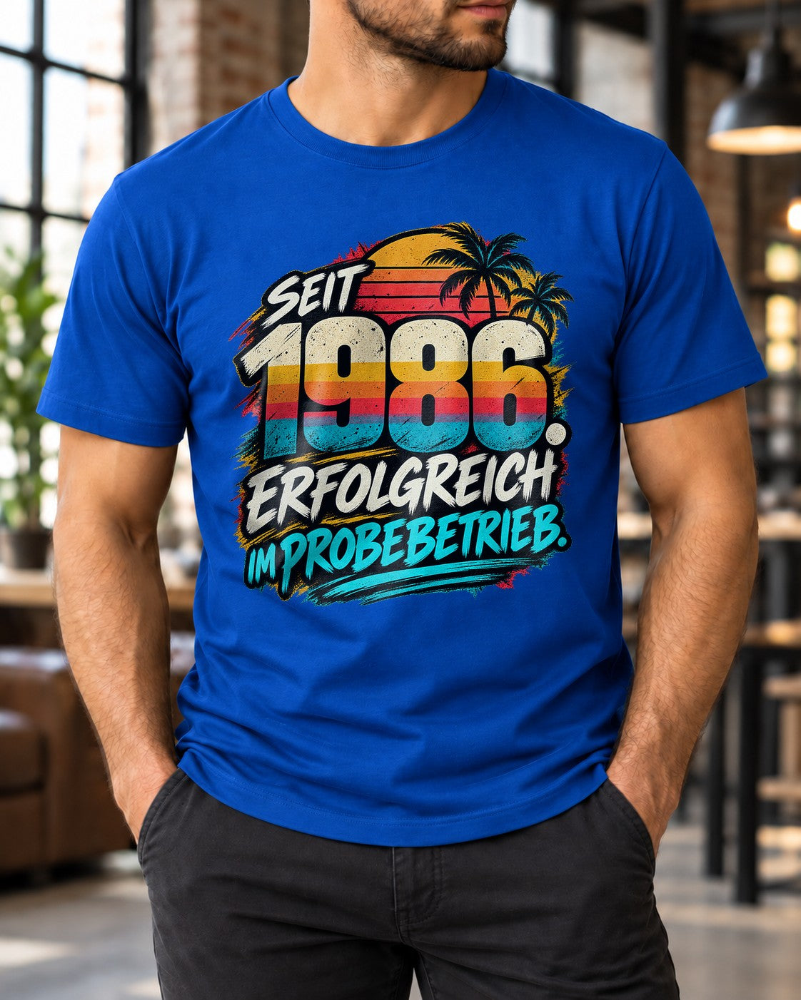 Seit 1986 erfolgreich im Probebetrieb T-Shirt Herren Vintage Geburtstag 39 Jahre Geschenk Retro Palmen Fun Shirt