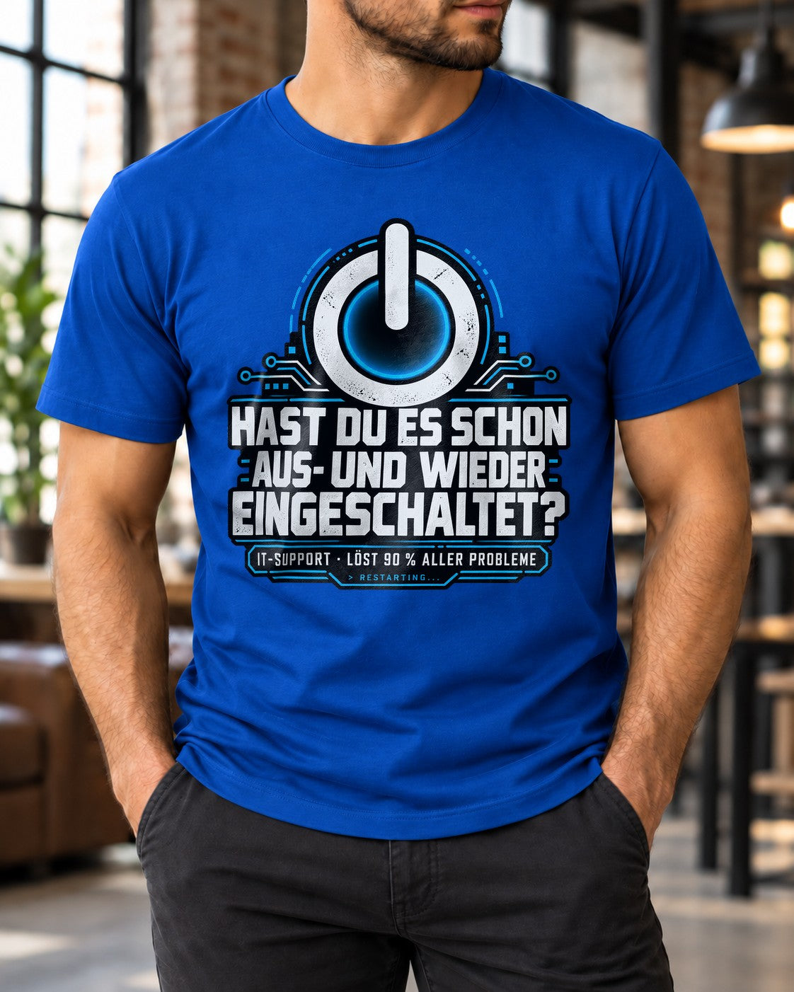 IT Support T-Shirt lustig Herren, Hast du es schon aus und wieder eingeschaltet, Nerd Technik Geschenk, Admin Spruchshirt