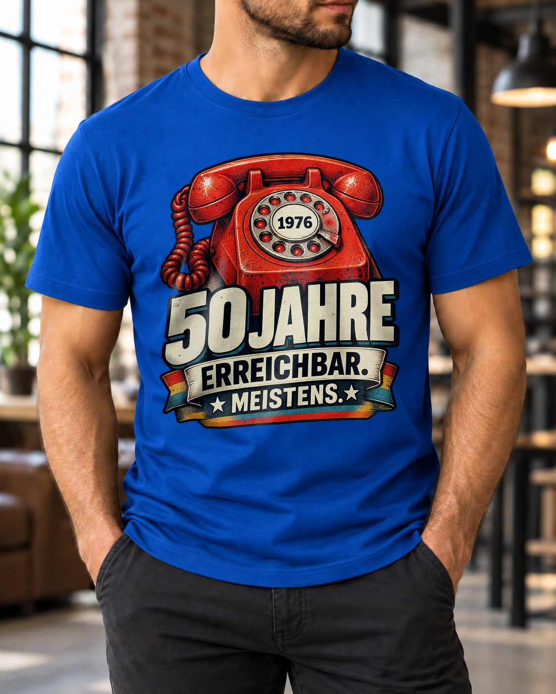 50 Jahre erreichbar meistens T-Shirt 1976 Geburtstag Retro Telefon Lustig Herren Damen Geschenk zum 50. Geburtstag
