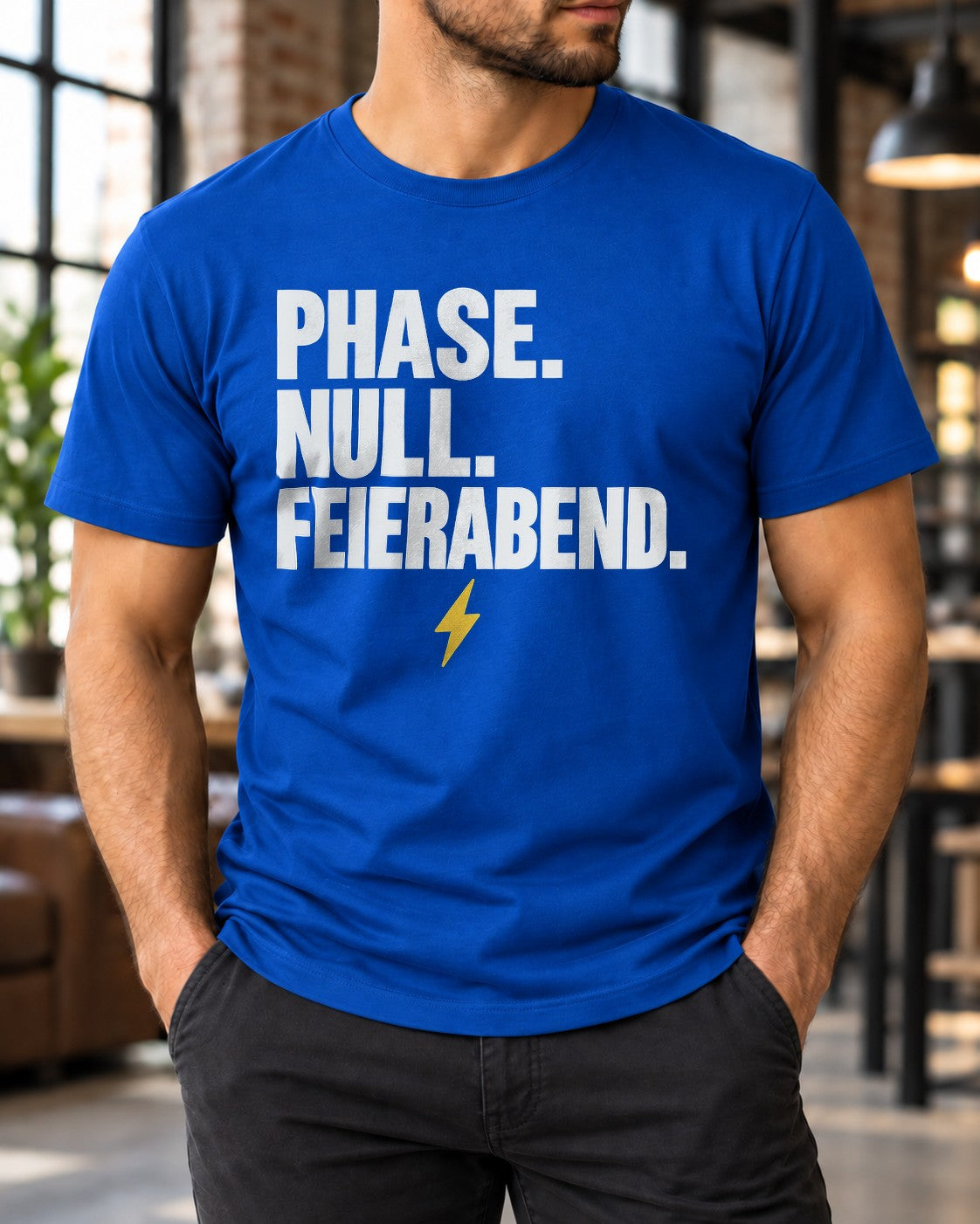Phase Null Feierabend T-Shirt Herren Damen, Lustiges Spruchshirt Arbeit, Blitz Graphic Tee, Geschenk fuer Kollegen